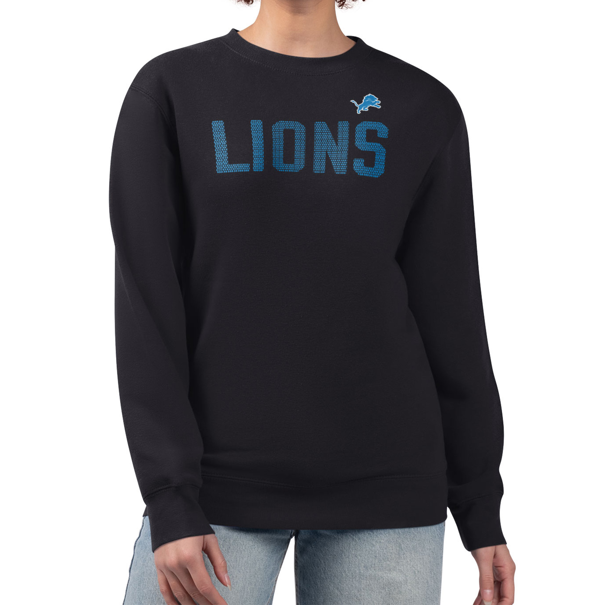 Women's G-III 4Her by Carl Banks Black Detroit Lions Dot Print Team Graphic Fleece Pullover Sweatshirt