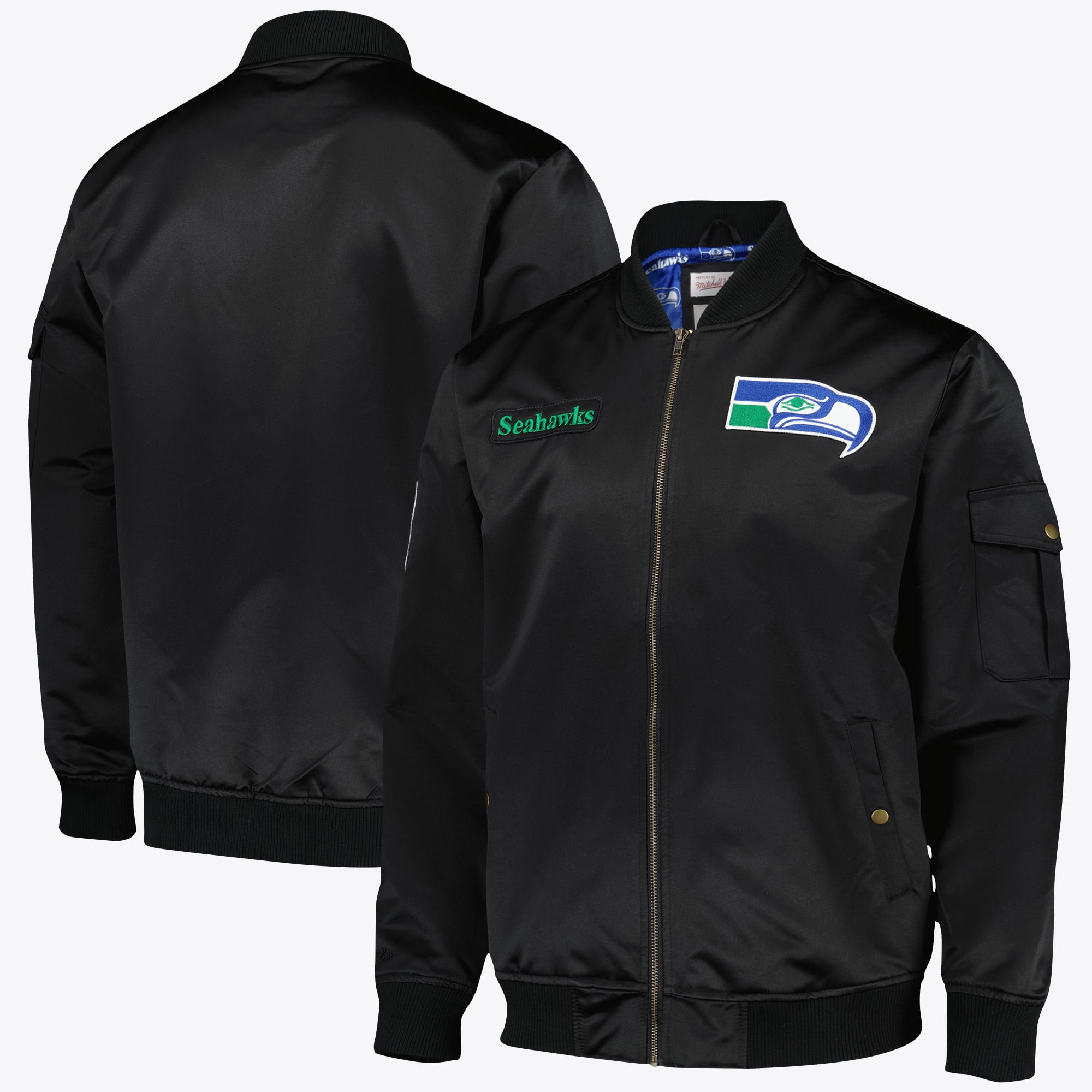 Seattle Seahawks Mitchell & Ness Team Leader Satin Bomber Jacket – Mens