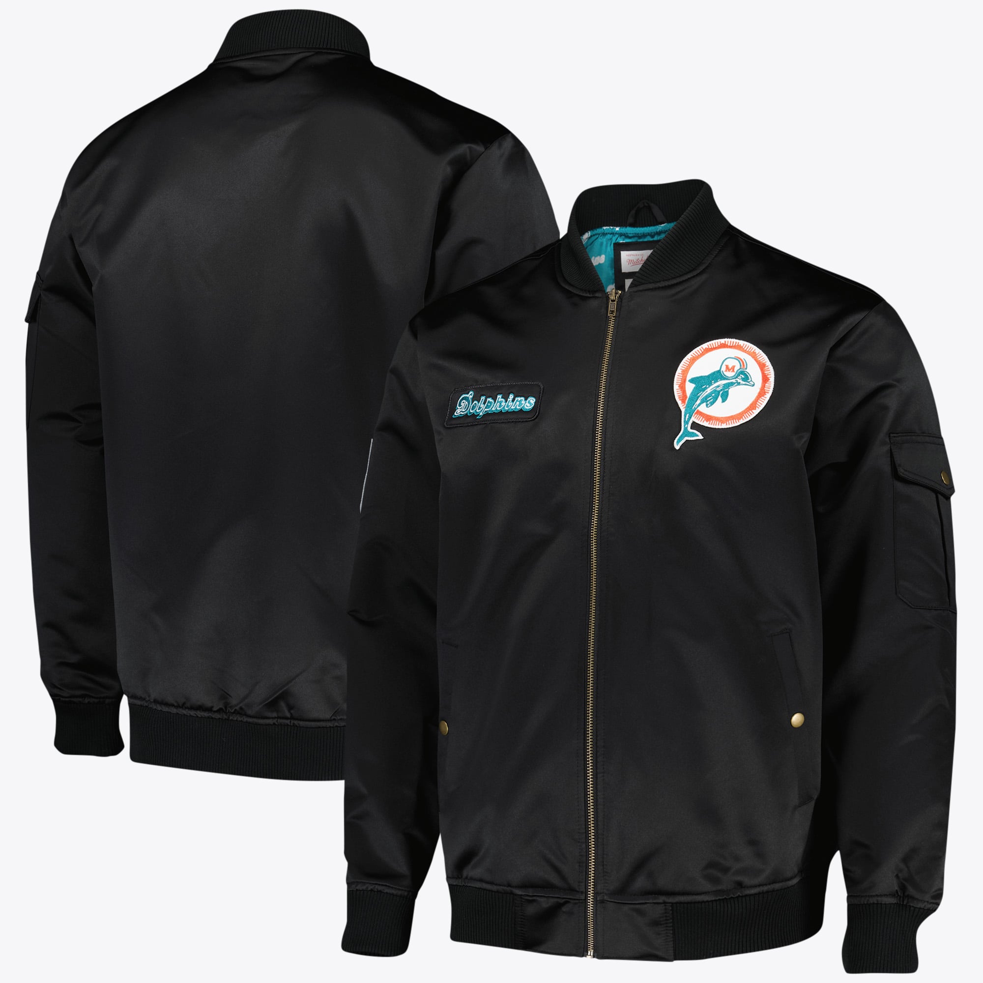 Blouson aviateur en satin Team Leader Mitchell & Ness des Dolphins de Miami - Hommes