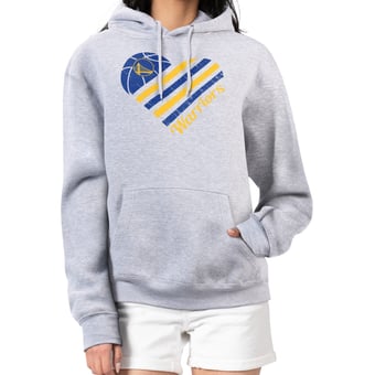 Women's G-III 4Her by Carl Banks  Heather Gray Golden State Warriors  Heart Pullover Hoodie
