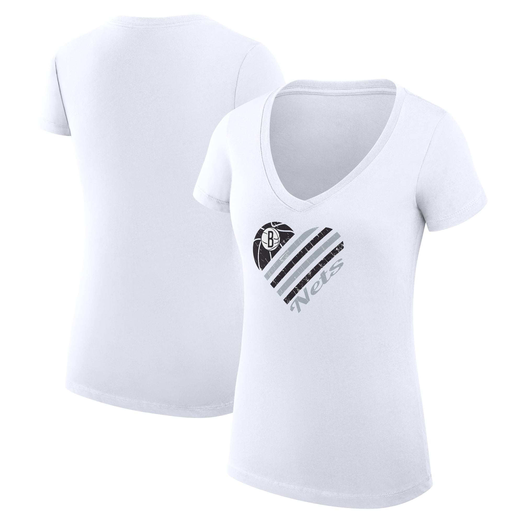 Women's G-III 4Her by Carl Banks White Brooklyn Nets Super-Slim Fit Lightweight Heart V-Neck T-Shirt