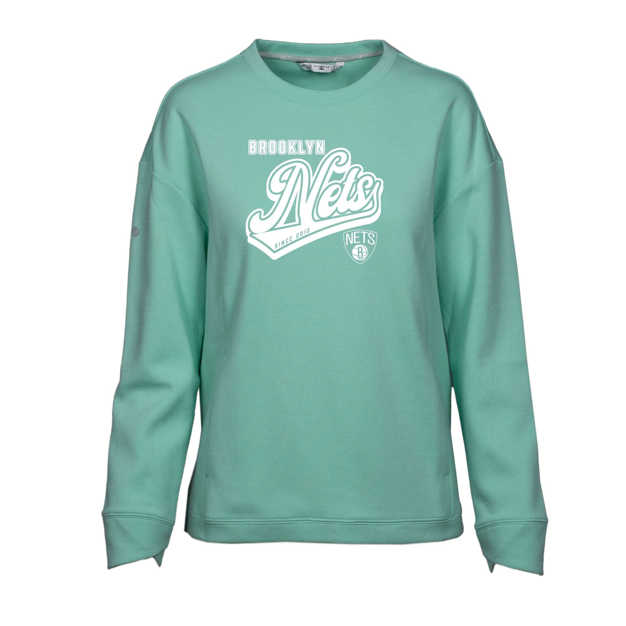 Women's Levelwear Mint Brooklyn Nets Fiona Sweep Pullover Sweatshirt