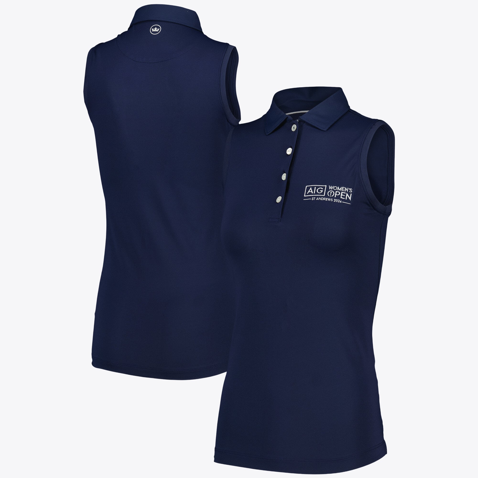 Polo senza maniche con bottoni in rete AIG Open St Andrews 2024 Peter Millar da donna - Navy - Donna