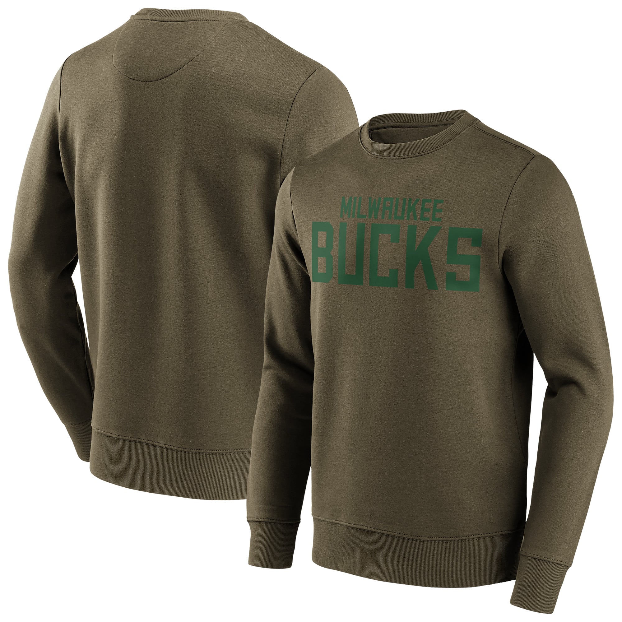 Sudadera con cuello redondo con logo Wordmark de moda de la NBA de los Milwaukee Bucks - Grande y alto - Hombre