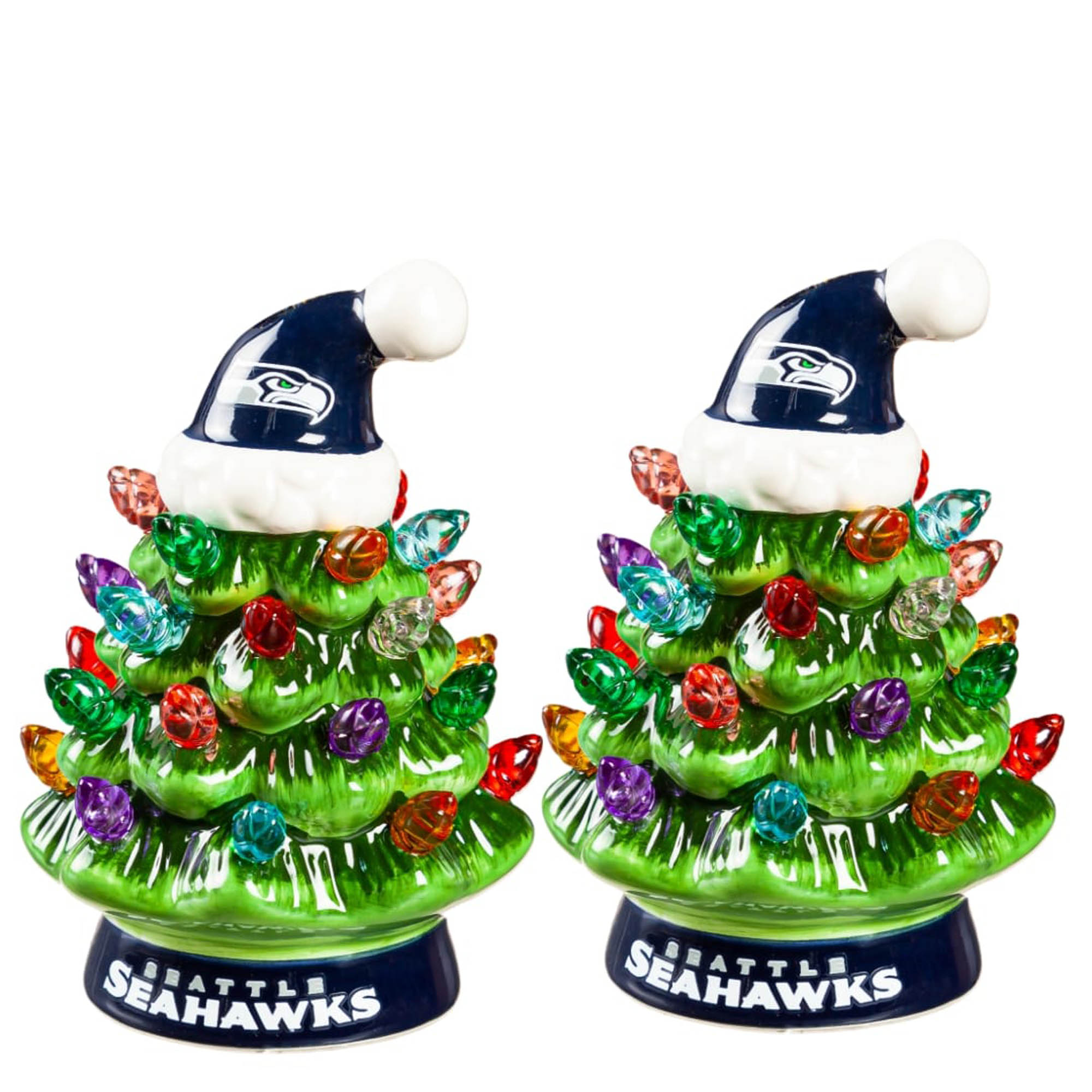 Seattle Seahawks 2-Pack 4" Ceramic LED Christmas Tree Set