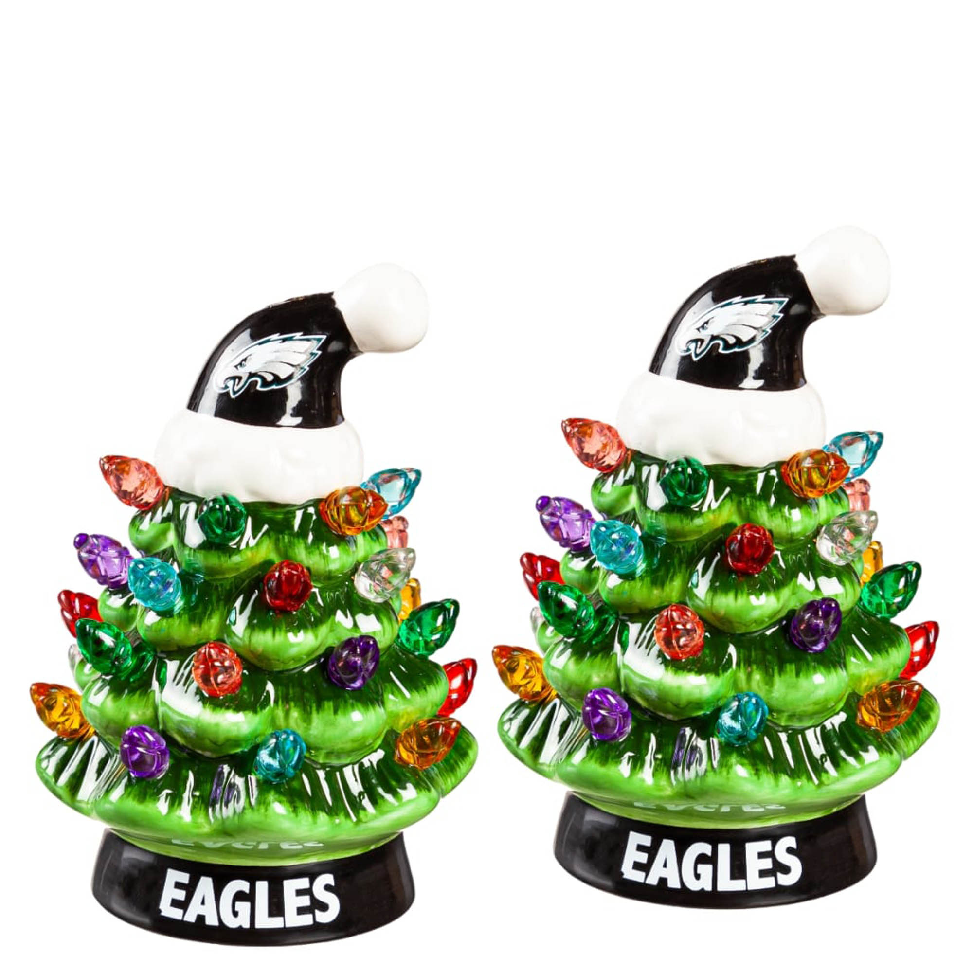 Philadelphia Eagles 2-Pack 4" Ceramic LED Christmas Tree Set