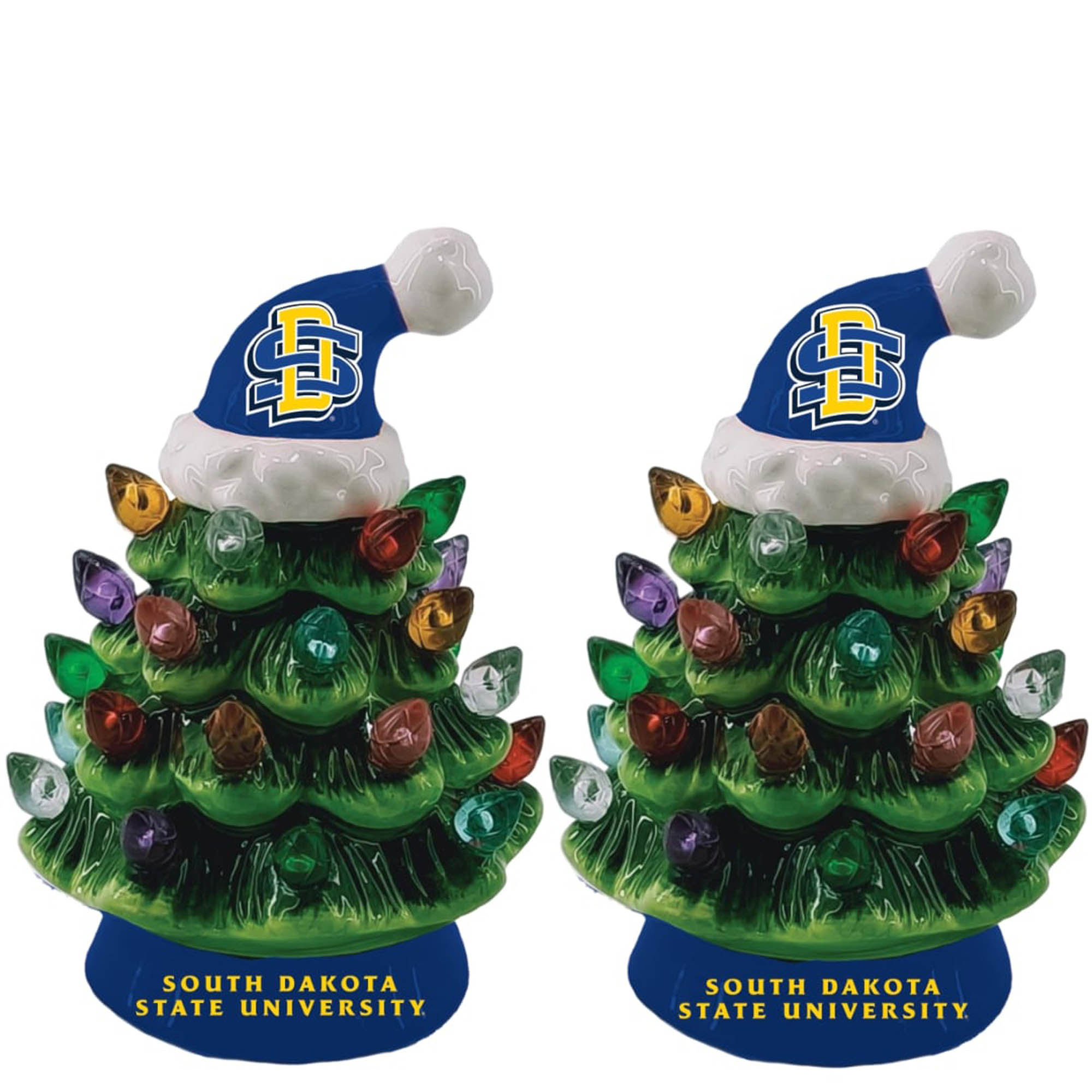 South Dakota State Jackrabbits 2-Pack 4" Ceramic LED Christmas Tree Set