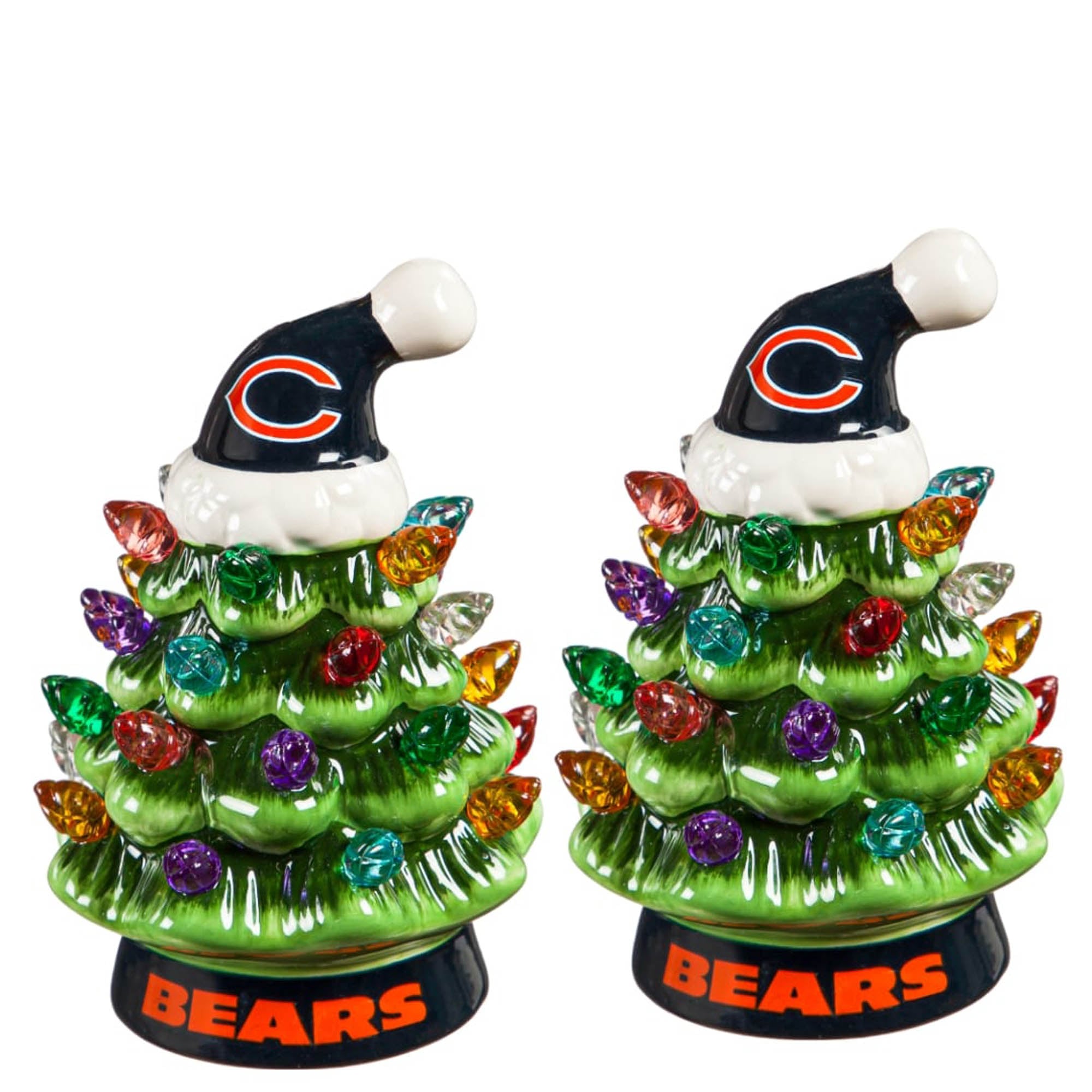 Chicago Bears 2-Pack 4″ Ceramic LED Christmas Tree Set