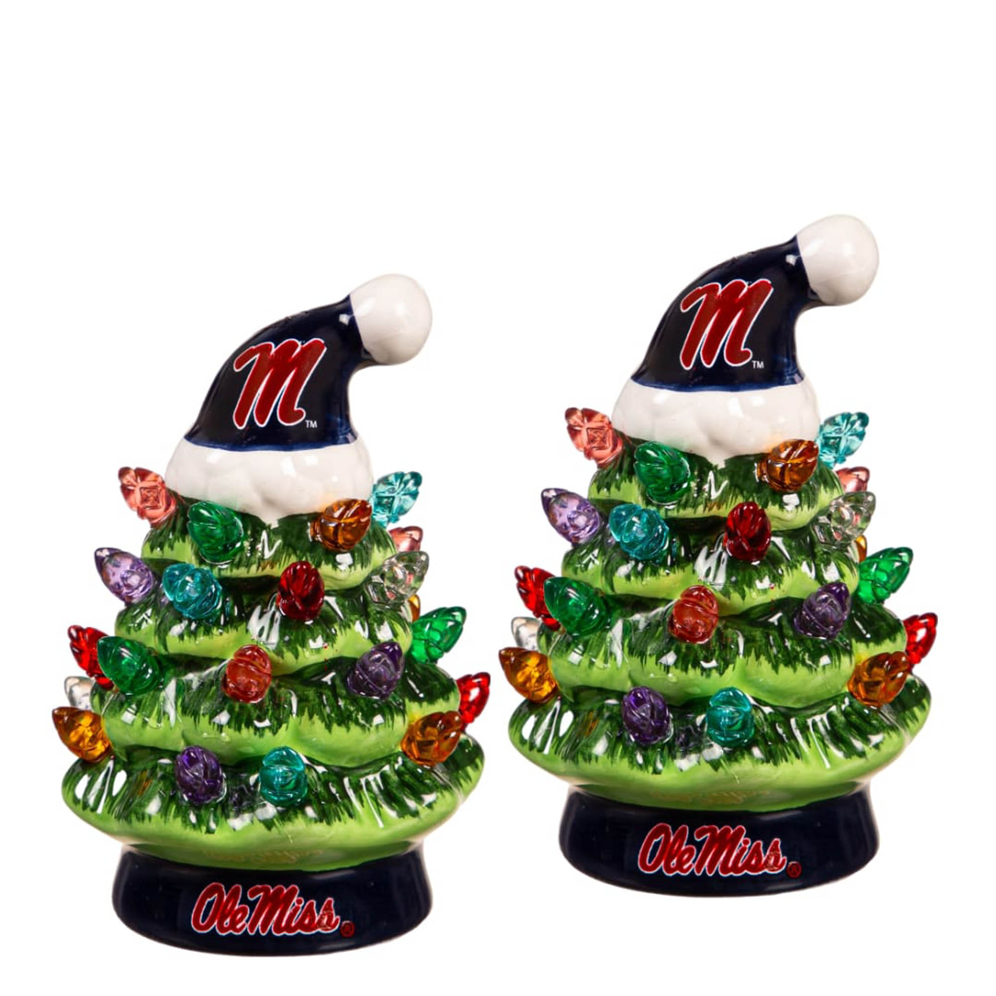 Ole Miss Rebels 2-Pack 4" Ceramic LED Christmas Tree Set