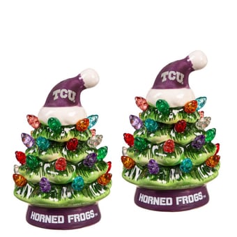 "TCU Horned Frogs 2-Pack 4"" Ceramic LED Christmas Tree Set"