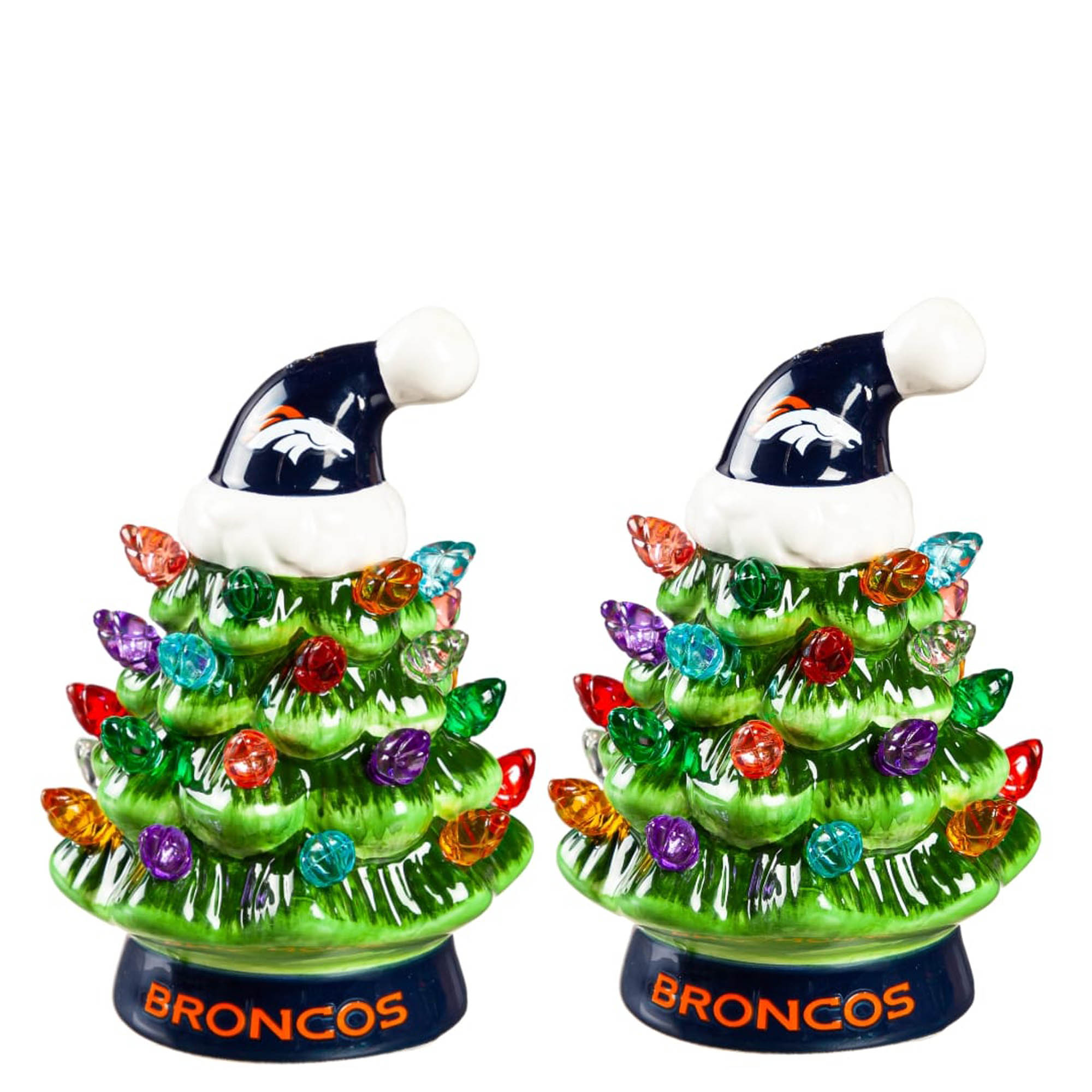 Denver Broncos 2-Pack 4" Ceramic LED Christmas Tree Set