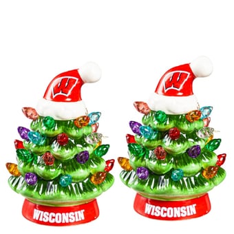 Wisconsin Badgers 2-Pack 4" Ceramic LED Christmas Tree Set