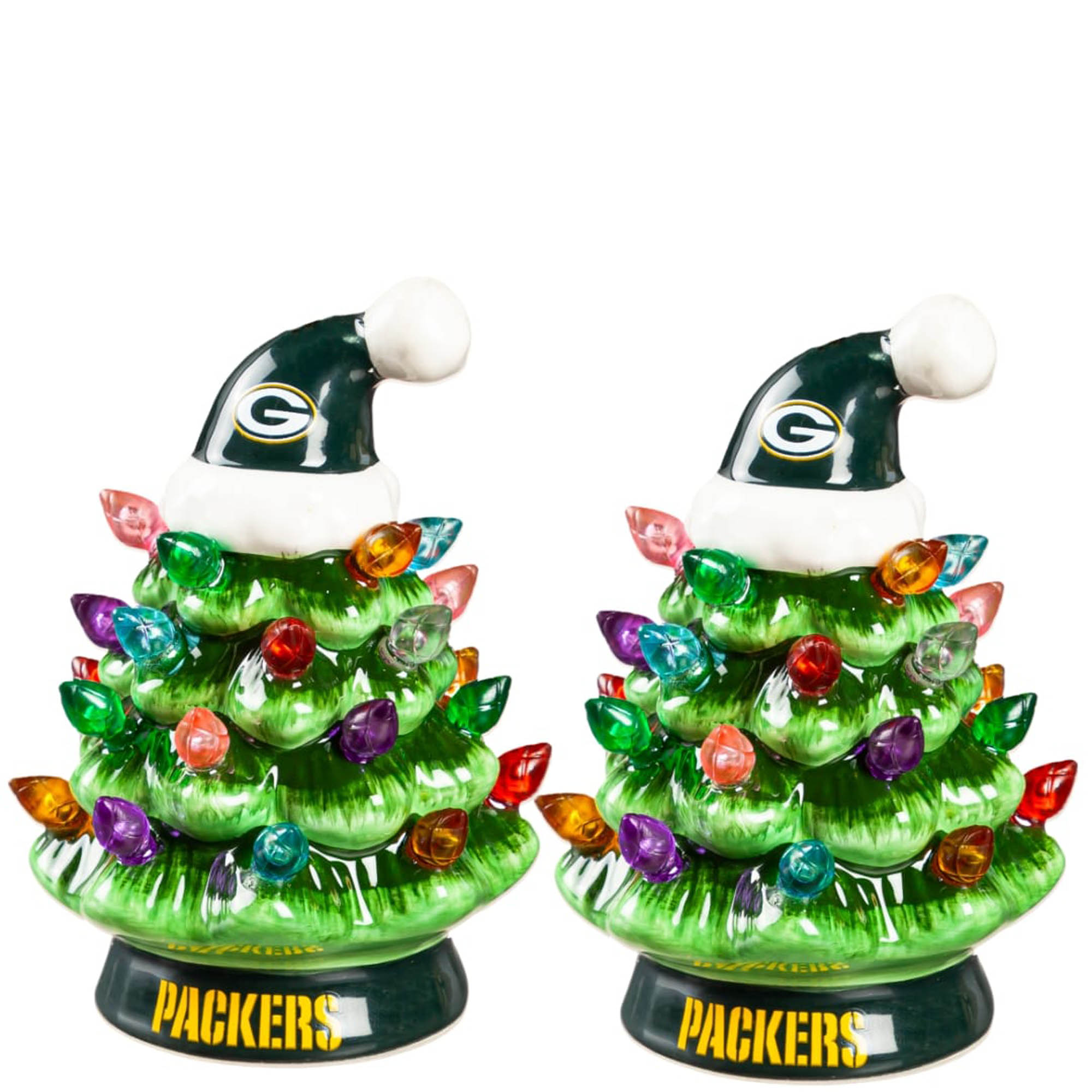 Green Bay Packers 2-Pack 4" Ceramic LED Christmas Tree Set
