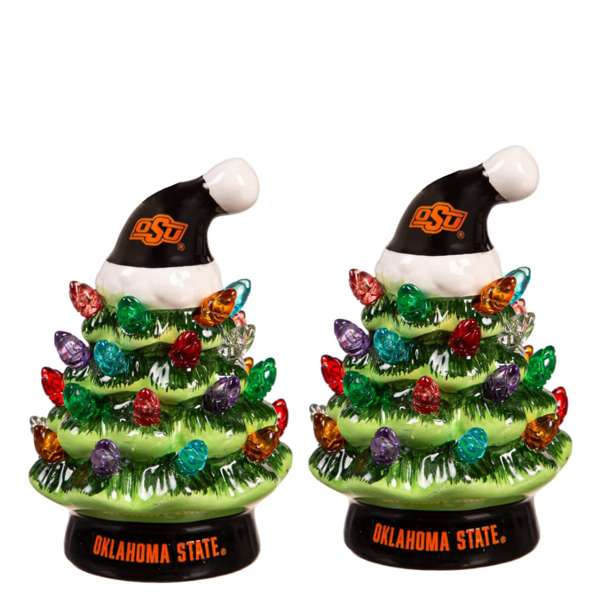 Oklahoma State Cowboys 2-Pack 4" Ceramic LED Christmas Tree Set