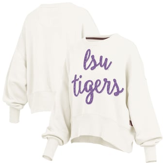Women's Pressbox Cream LSU Tigers Chelsea Oversized Pullover Sweatshirt