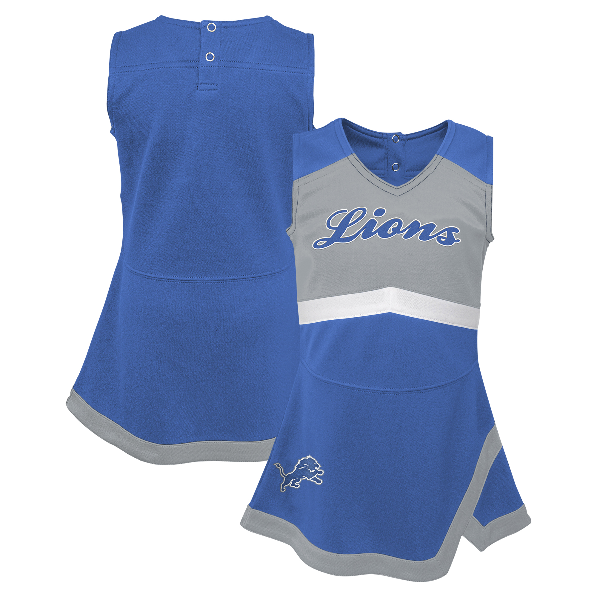 Girls Toddler Outerstuff Blue Detroit Lions Cheer Captain V-Neck Dress with Bloomers Set