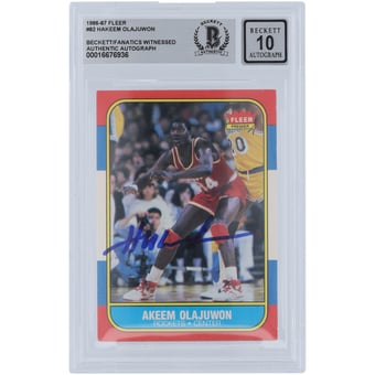 Hakeem Olajuwon Houston Rockets Autographed 1986-87 Fleer #82 Beckett Fanatics Witnessed Authenticated 10 Rookie Card