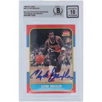 Clyde Drexler Portland Trail Blazers Autographed 1986-87 Fleer #26 Beckett Fanatics Witnessed Authenticated 10 Rookie Card