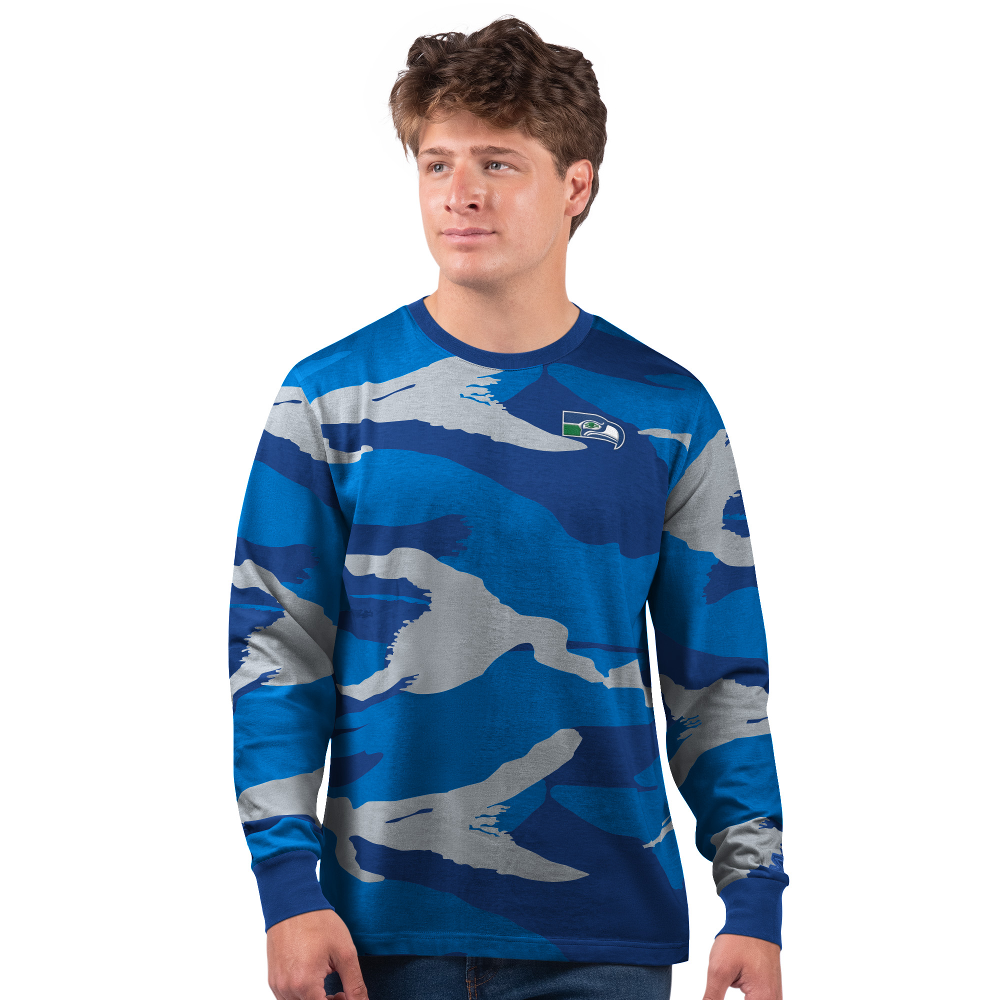 Men's Starter Royal/Gray Seattle Seahawks Thursday Night Gridiron Vintage Logo Long Sleeve T-Shirt