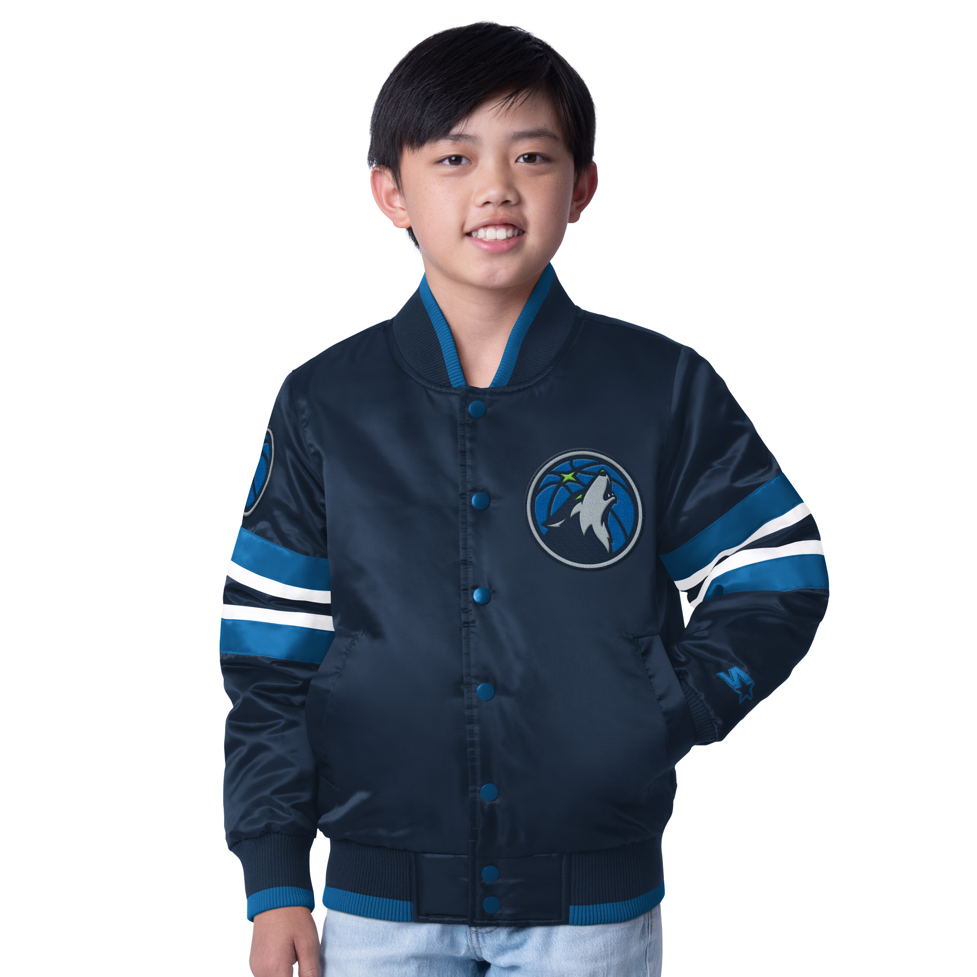 Youth Starter Navy Minnesota Timberwolves Scout Varsity Full-Snap Jacket