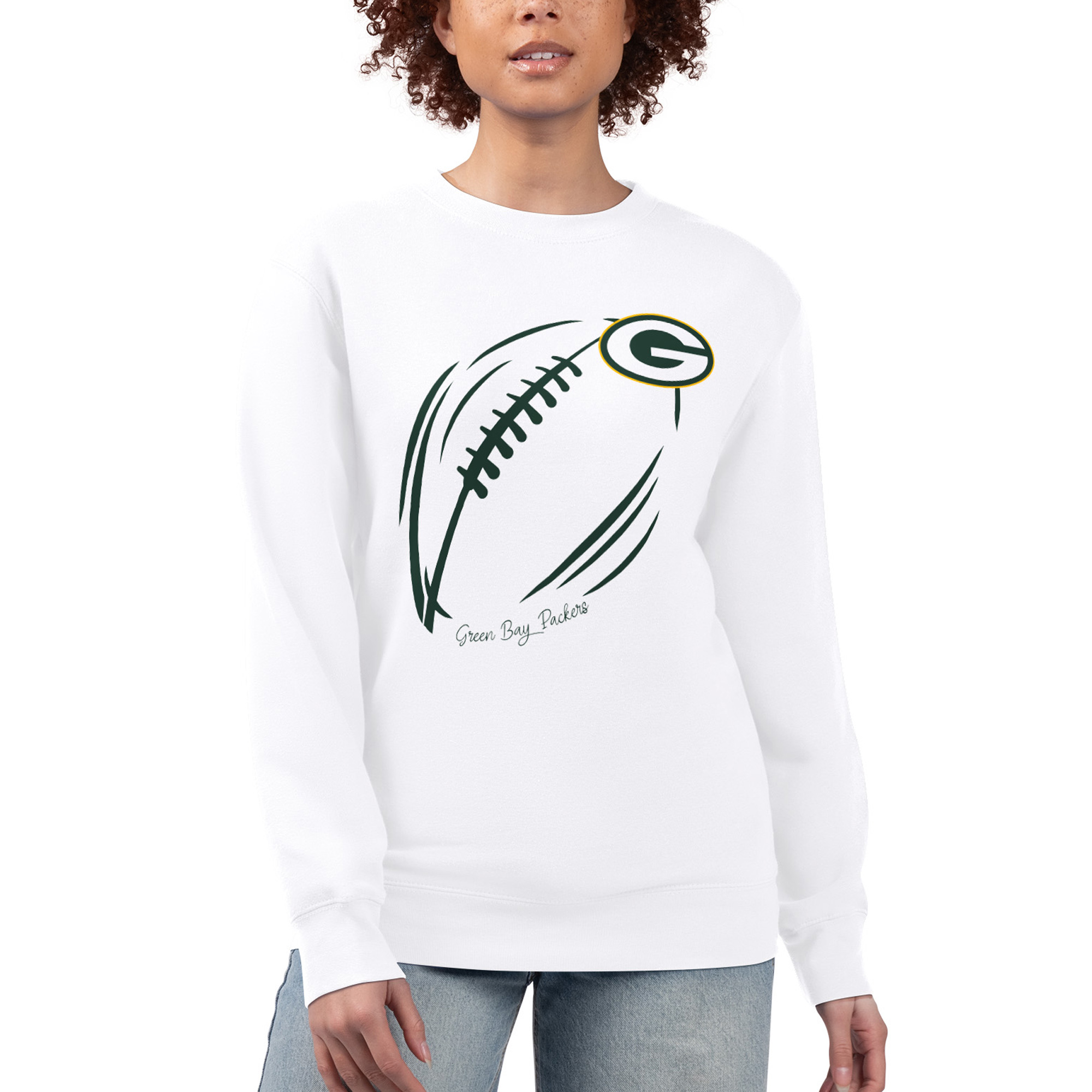 G-iii 4Her by Carl Banks Women's White Green Bay Packers Football Logo Graphic Fleece Tri-Blend Pullover Sweatshirt - White