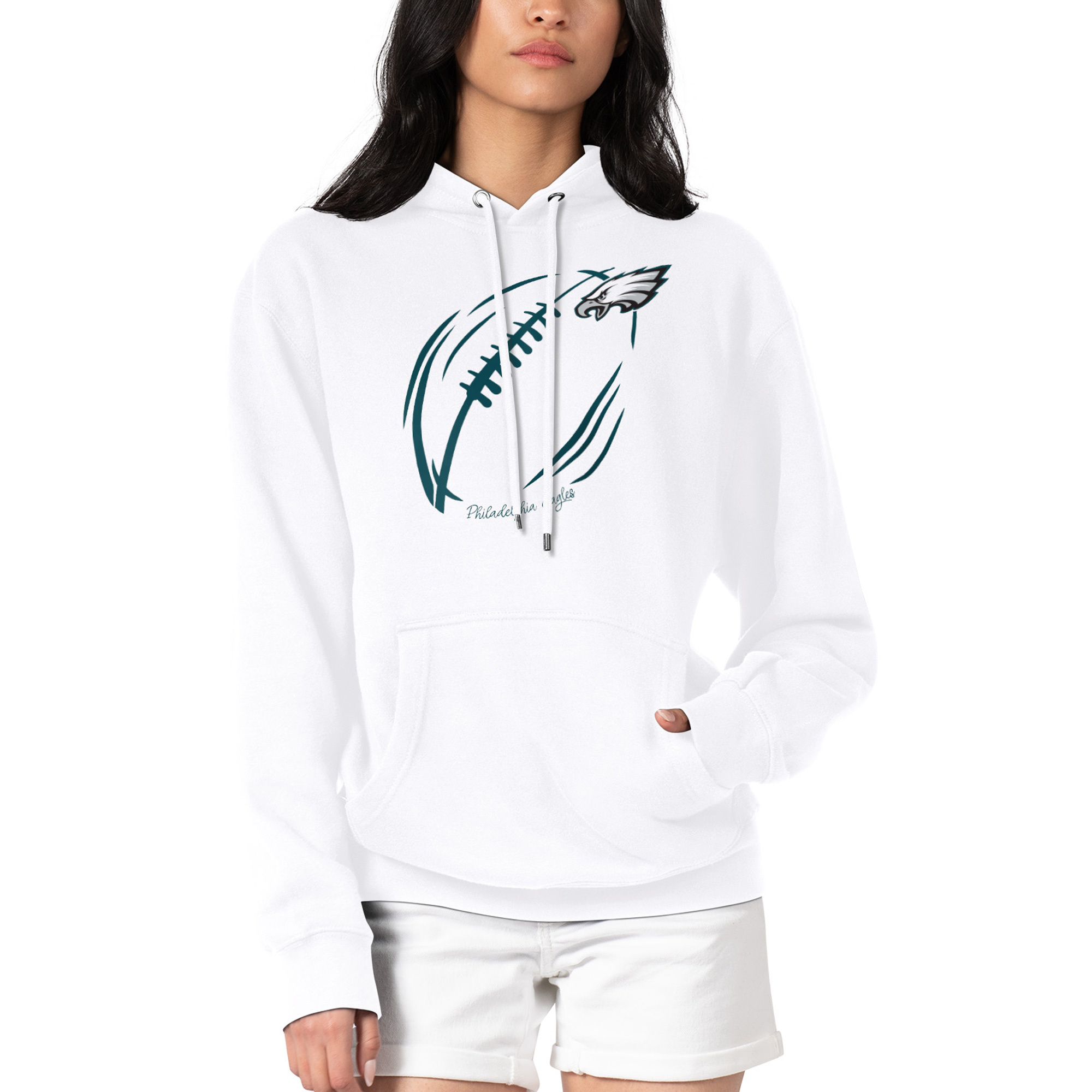 Women's G-III 4Her by Carl Banks White Philadelphia Eagles Football Logo Fleece Tri-Blend Pullover Hoodie