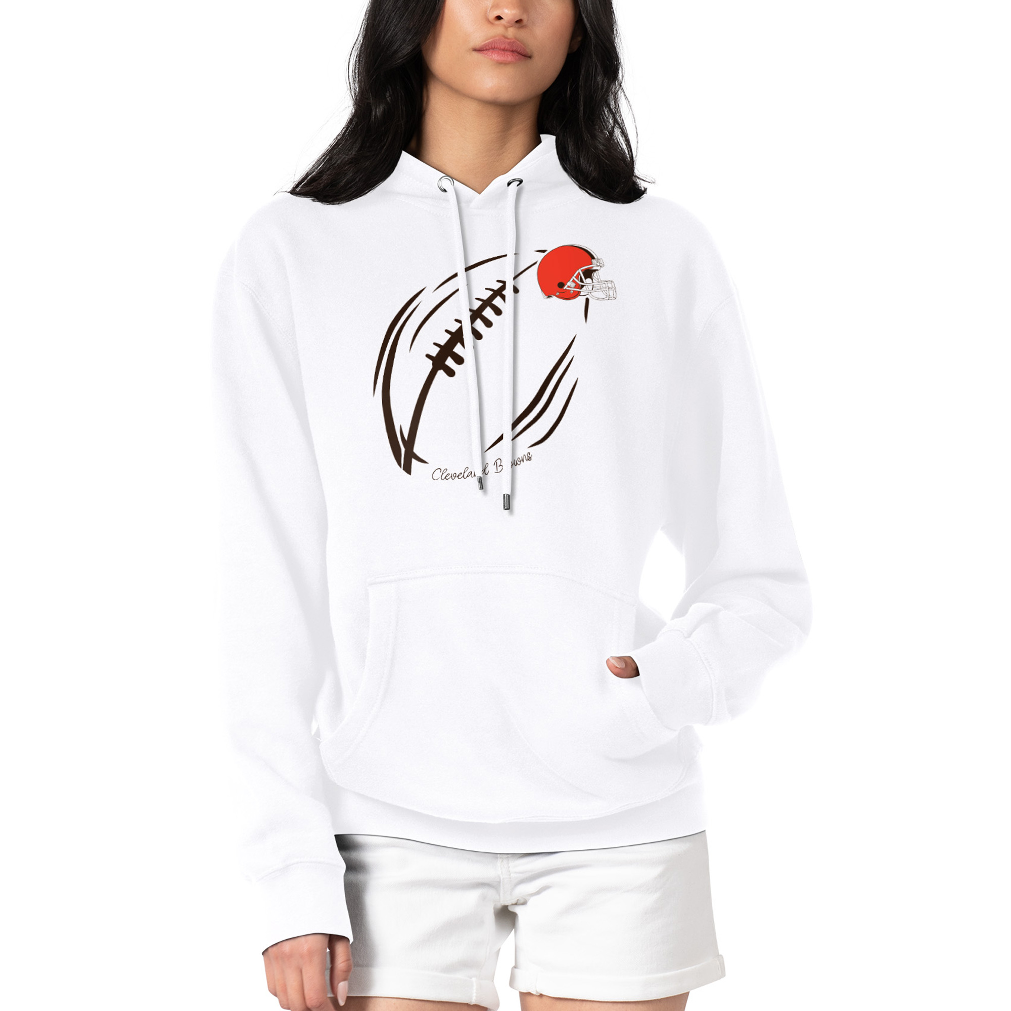 Women's G-III 4Her by Carl Banks White Cleveland Browns Football Logo Fleece Tri-Blend Pullover Hoodie