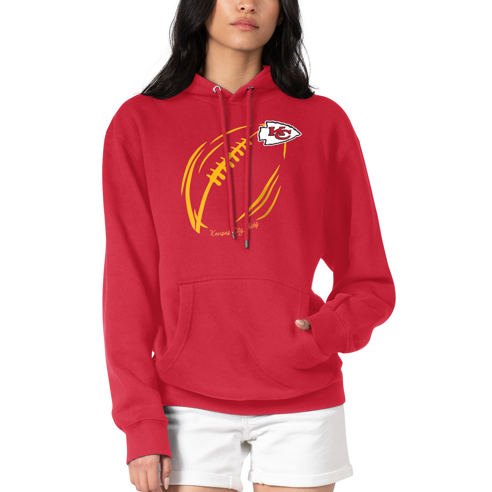 G-iii 4Her by Carl Banks Women's Red Kansas City Chiefs Football Logo Fleece Tri-Blend Pullover Hoodie - Red