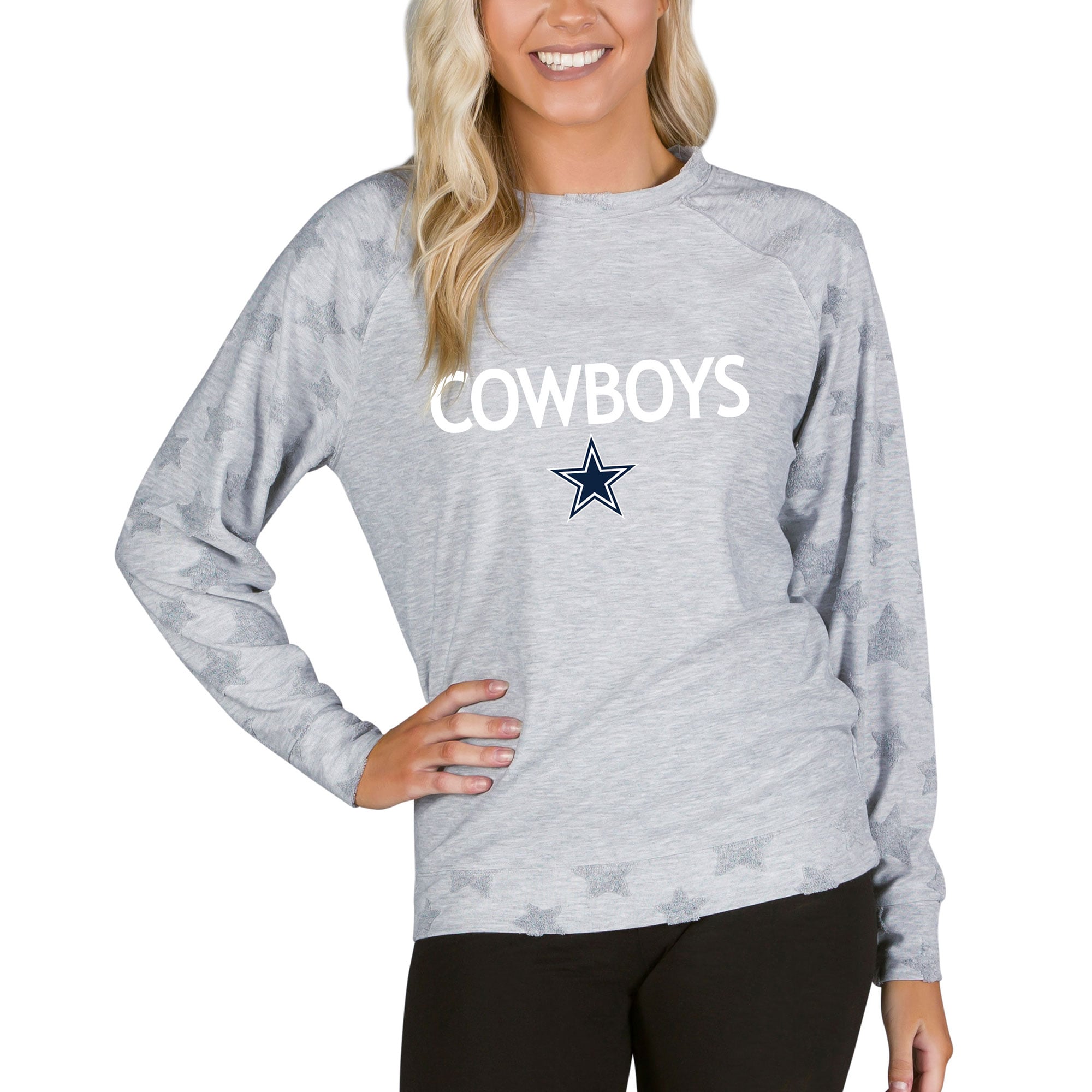 Women’s Concepts Sport Gray Dallas Cowboys Medal Jacquard Terry Long Sleeve Top Women’s Concepts Sport Gray Dallas Cowboys Medal Jacquard Terry Long Sleeve Top
