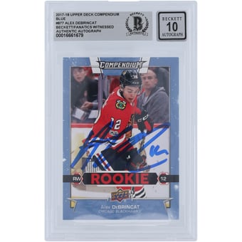 Alex DeBrincat Chicago Blackhawks Autographed 2017-18 Upper Deck Compendium Blue #877 Beckett Fanatics Witnessed Authenticated 10 Rookie Card