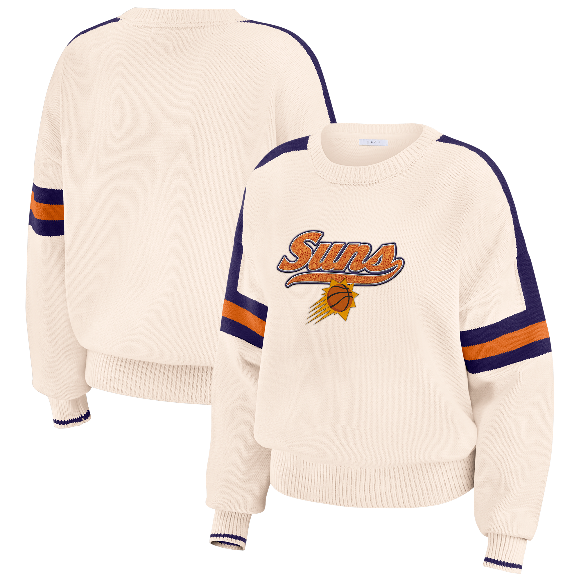 Women's WEAR by Erin Andrews  Cream Phoenix Suns Stripe Pullover Sweater