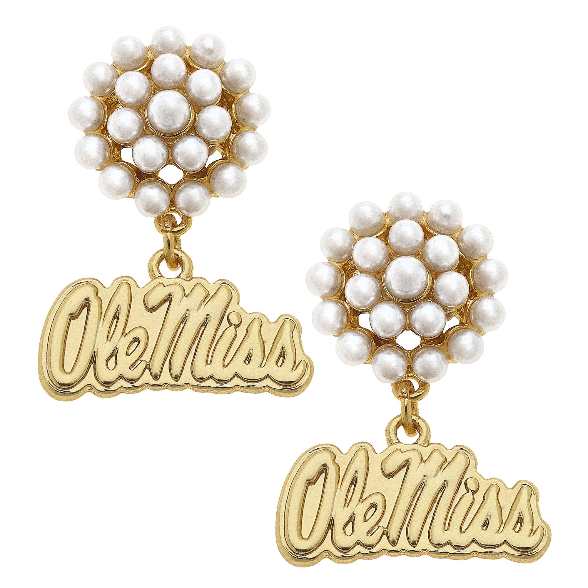 Women' CANVAS Style Ole Miss Rebels Pearl Cluster 24K Gold Drop Earrings