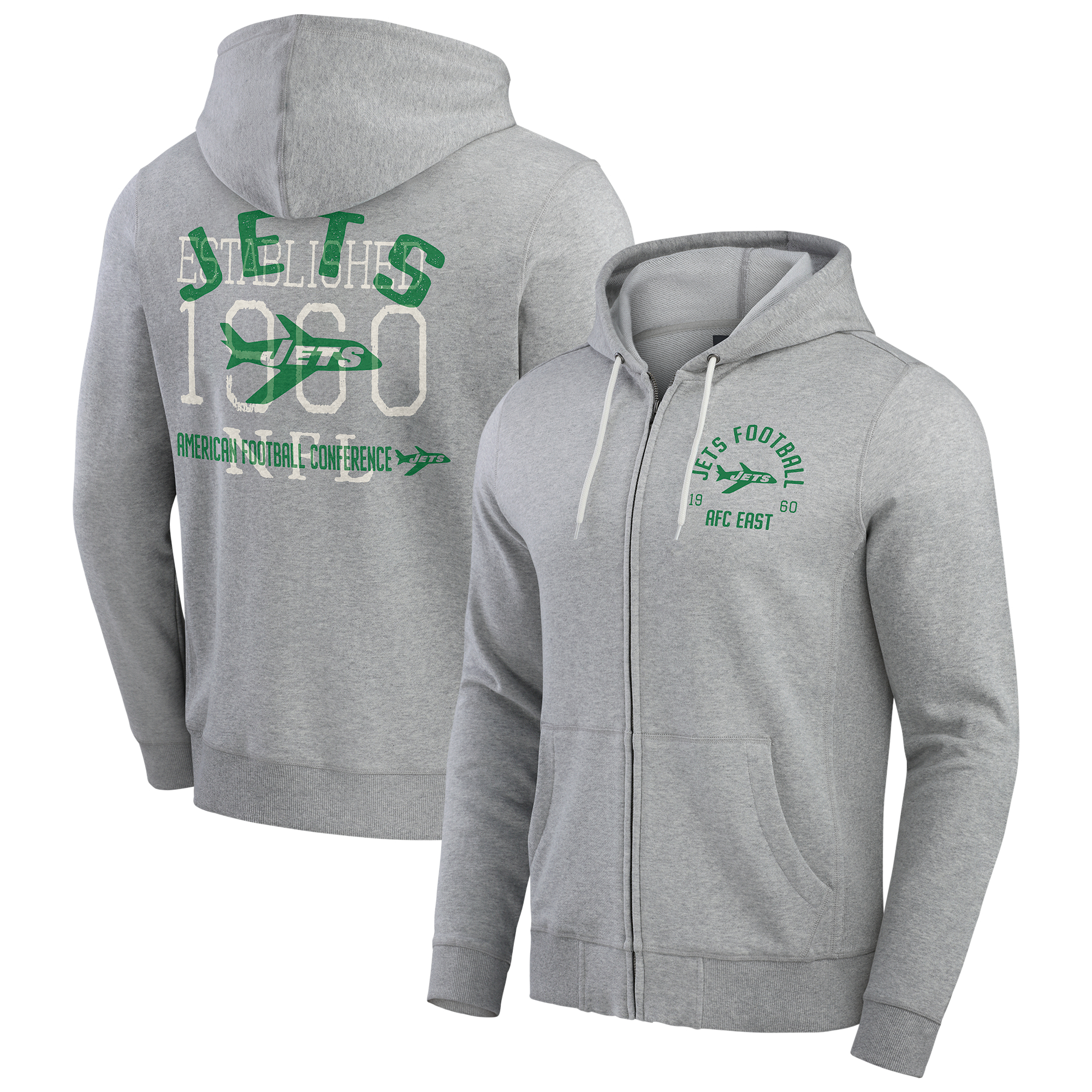 Men's Darius Rucker Collection by Fanatics Heather Gray New York Jets Vintage Stripe Full-Zip Hoodie
