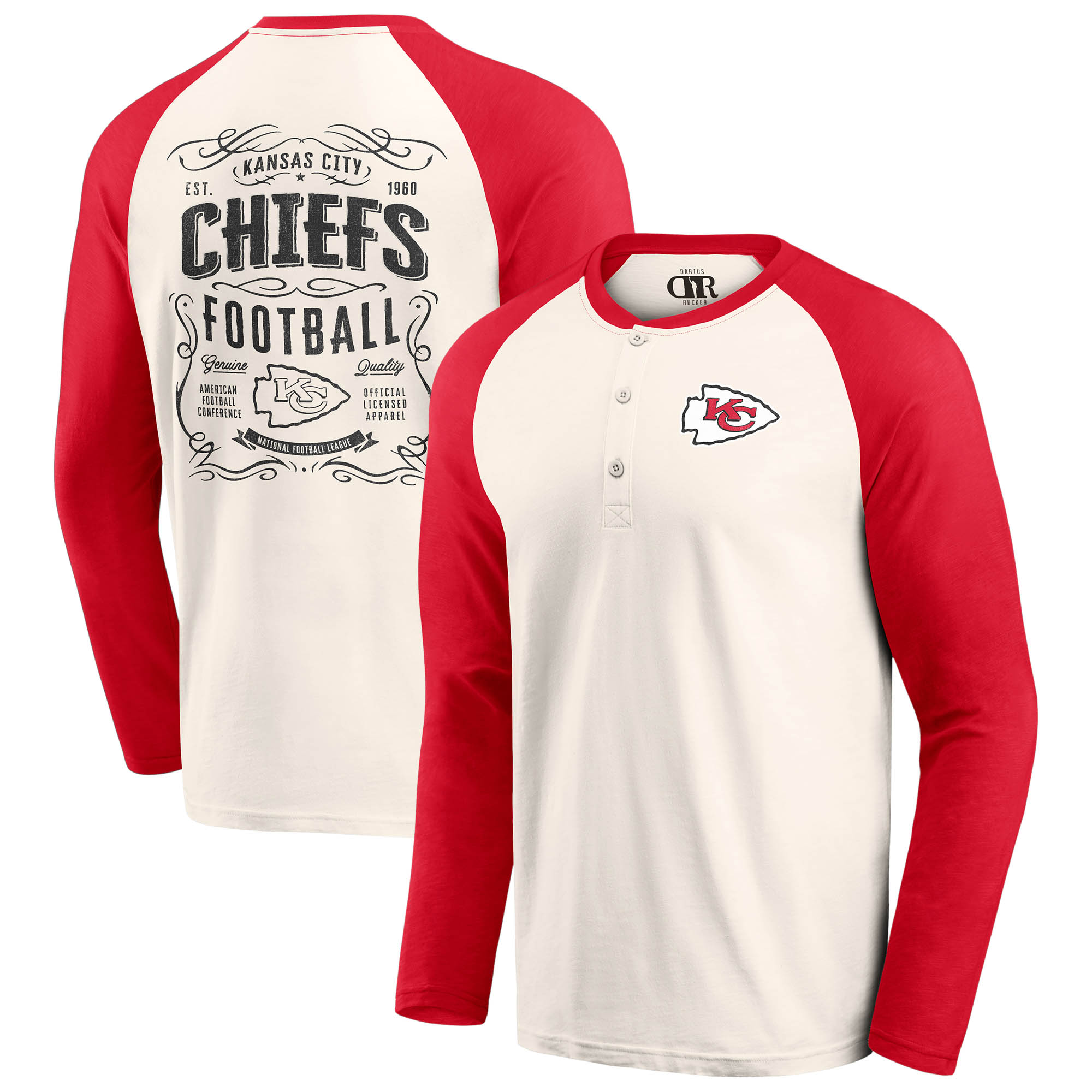 Men's Darius Rucker Collection by Fanatics Cream/Red Kansas City Chiefs Raglan Henley T-Shirt