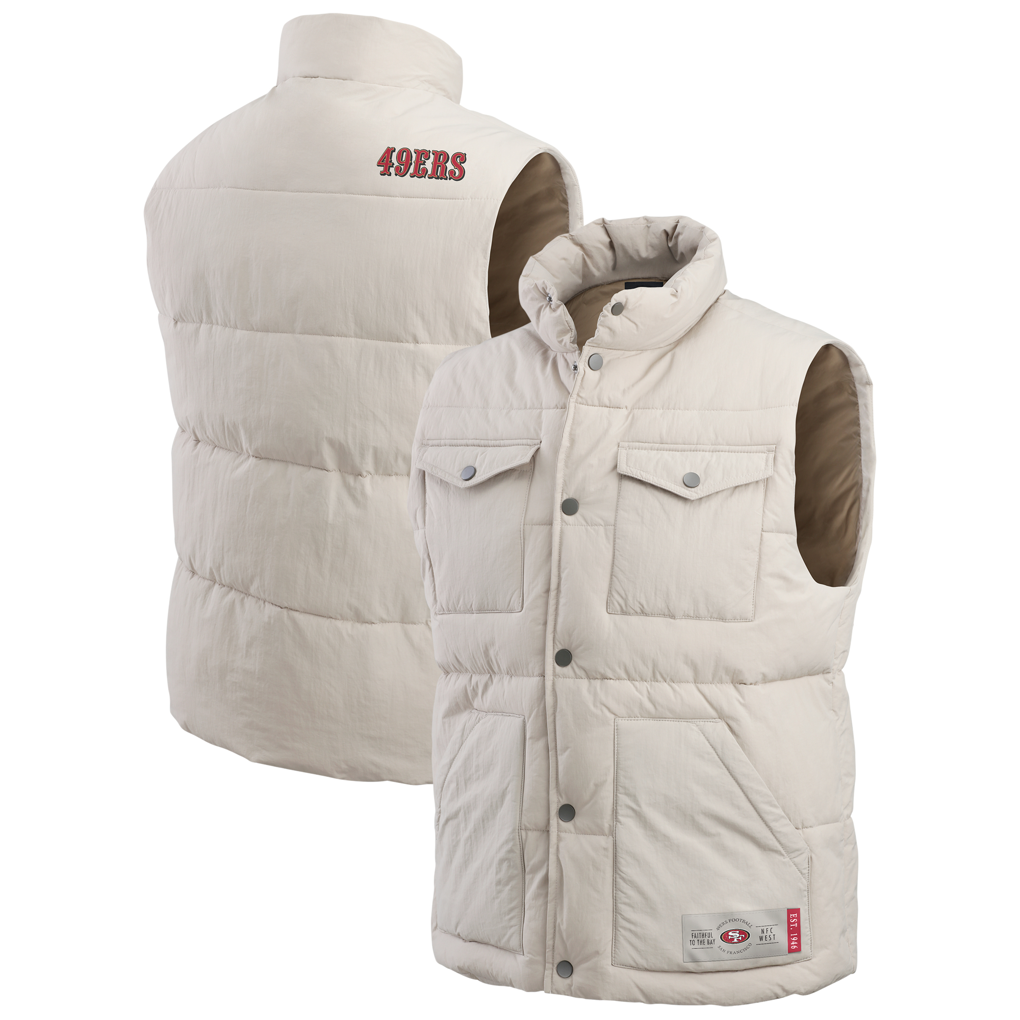 Gilet matelassé à boutons-pression pour homme de la collection Darius Rucker de Fanatics, couleur crème, des 49ers de San Francisco