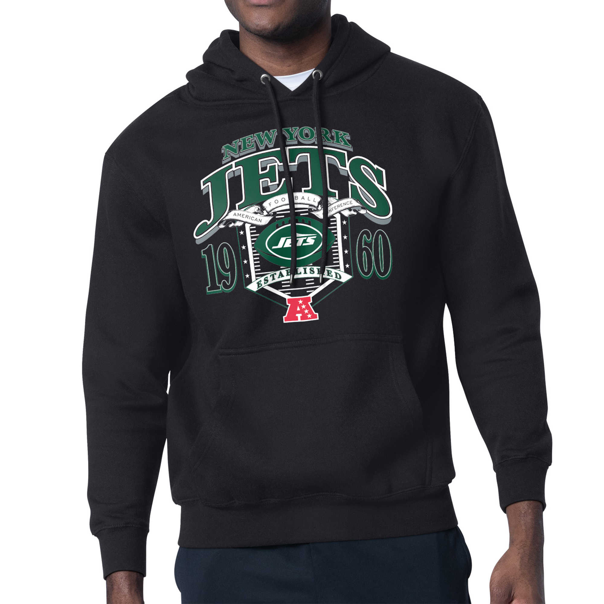 Men's Starter Black New York Jets 80s Retro Pullover Hoodie