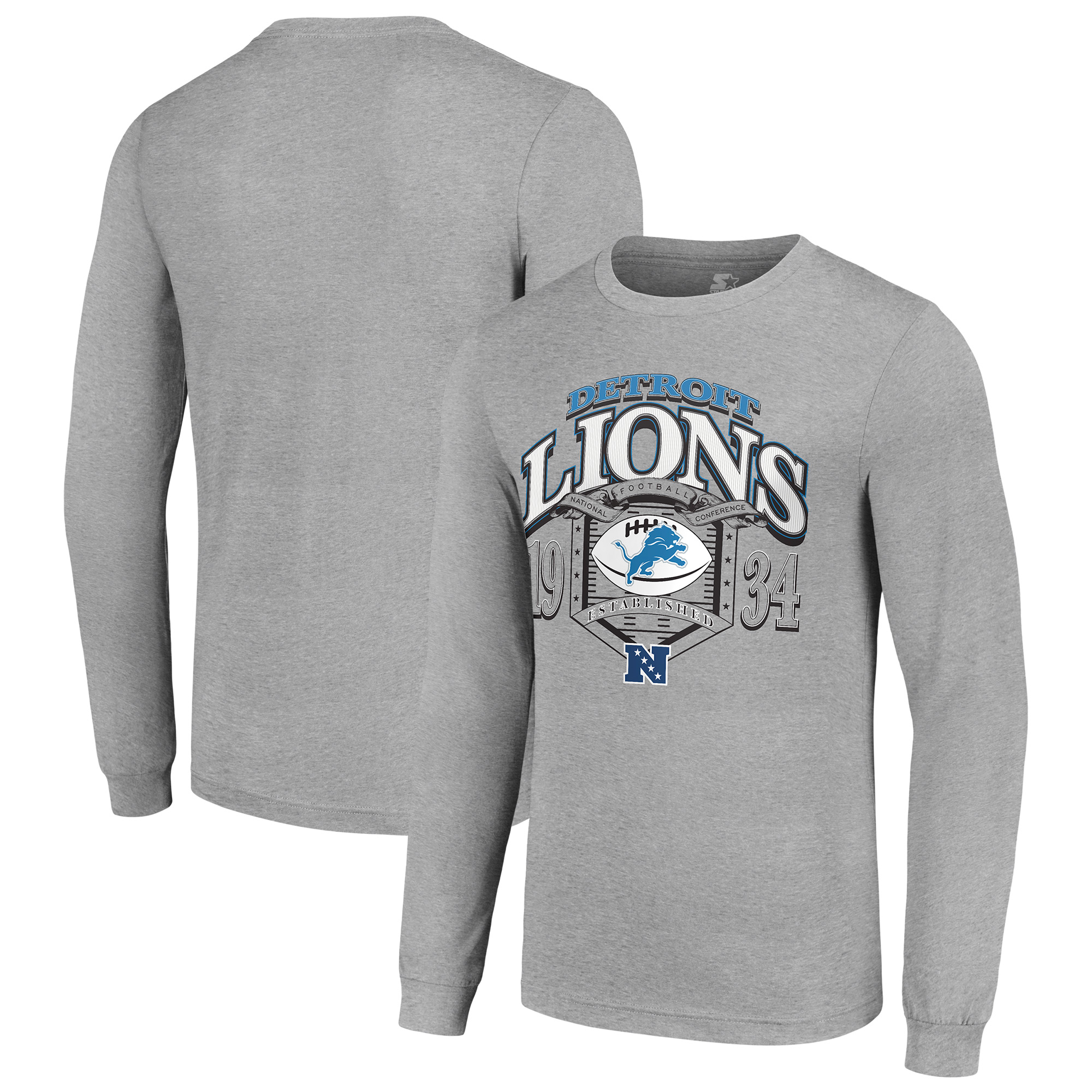 Men's Starter Heather Gray Detroit Lions Retro Long Sleeve Graphic T-Shirt
