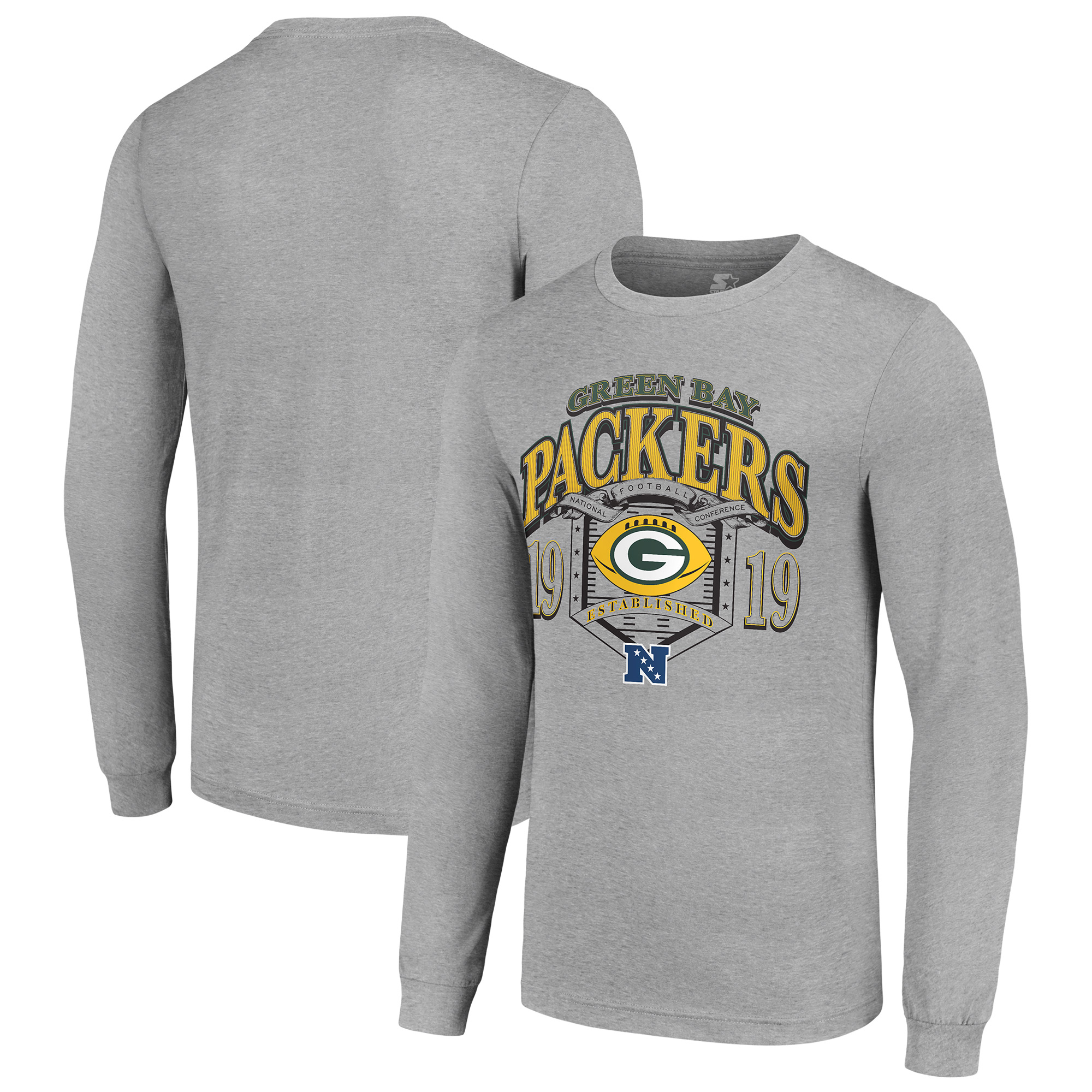 Men's Starter Heather Gray Green Bay Packers Retro Long Sleeve Graphic T-Shirt
