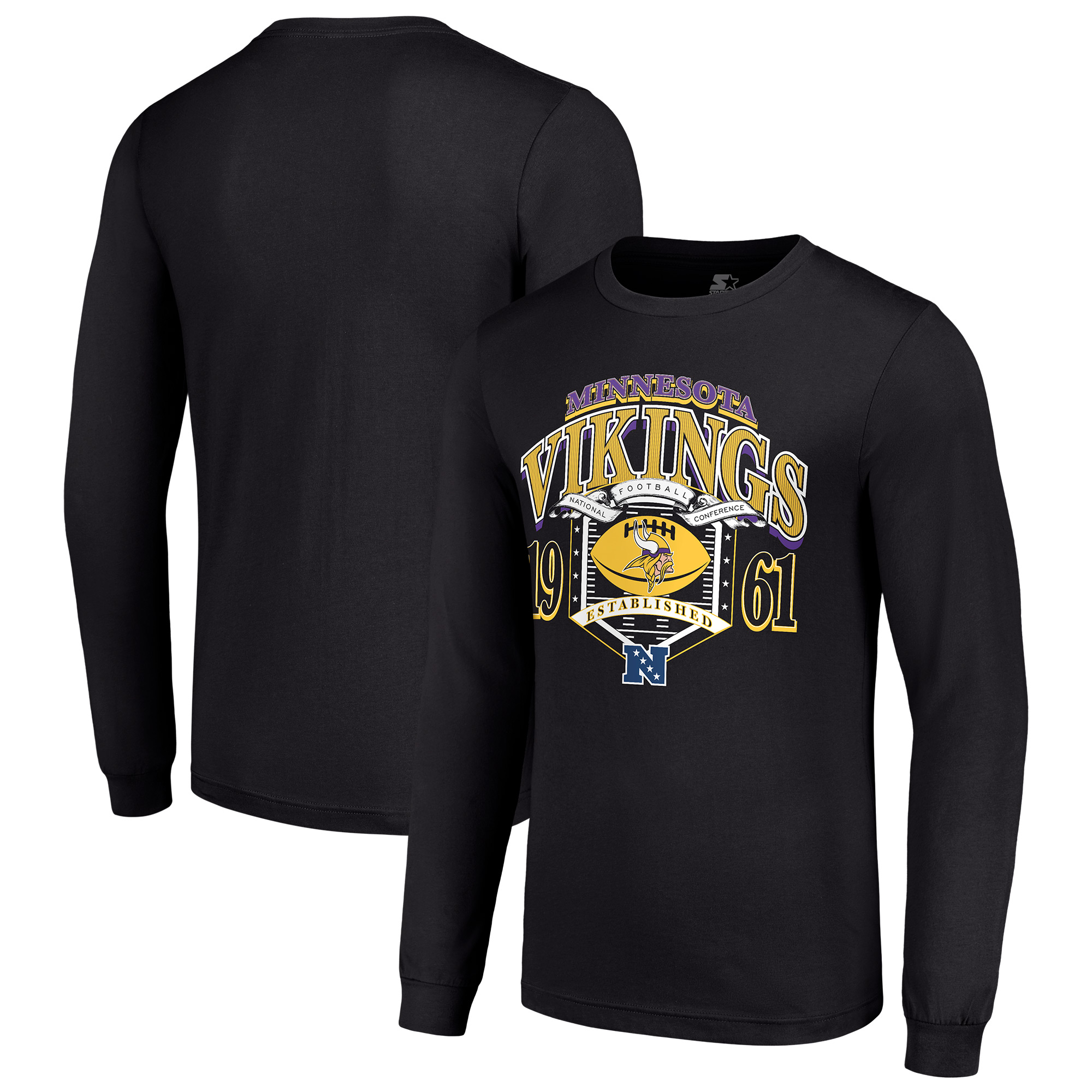 Men's Starter Black Minnesota Vikings Retro Long Sleeve Graphic T-Shirt