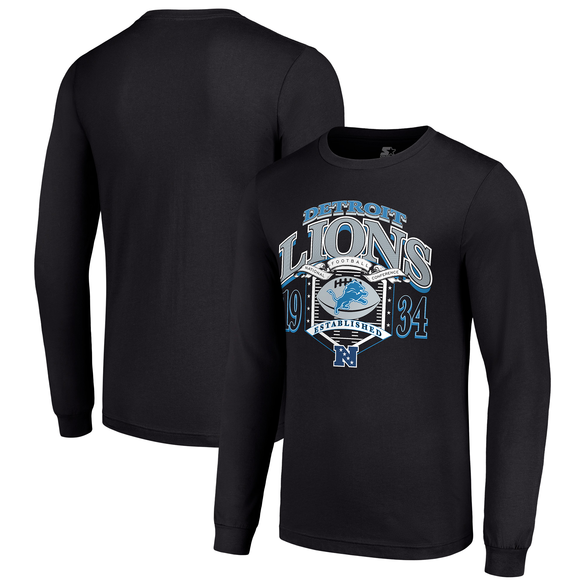 Men's Starter Black Detroit Lions Retro Long Sleeve Graphic T-Shirt