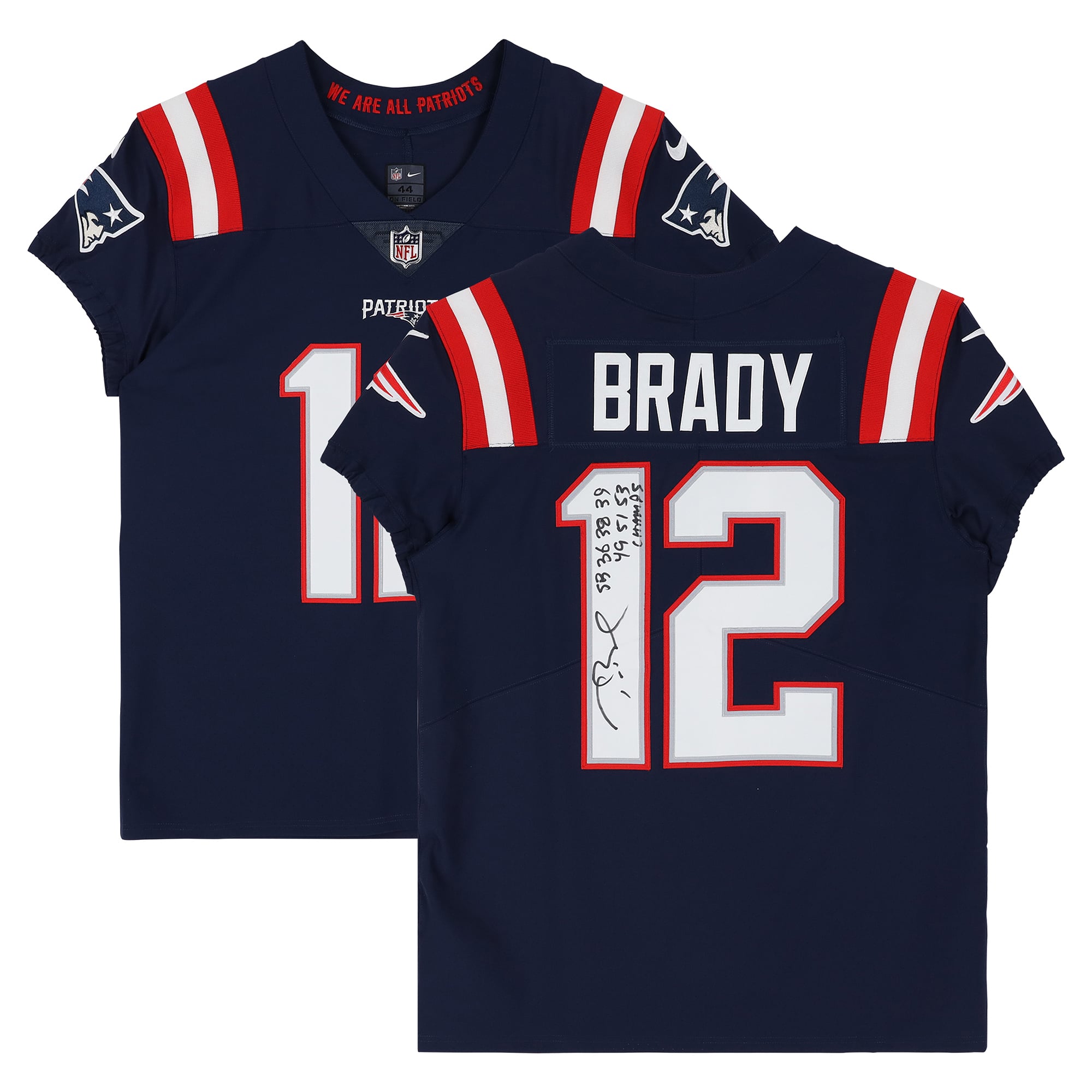 Tom Brady New England Patriots Autographed Nike Navy Color Rush Elite Jersey with "SB 36 38 39 49 51 53 Champs" Inscription