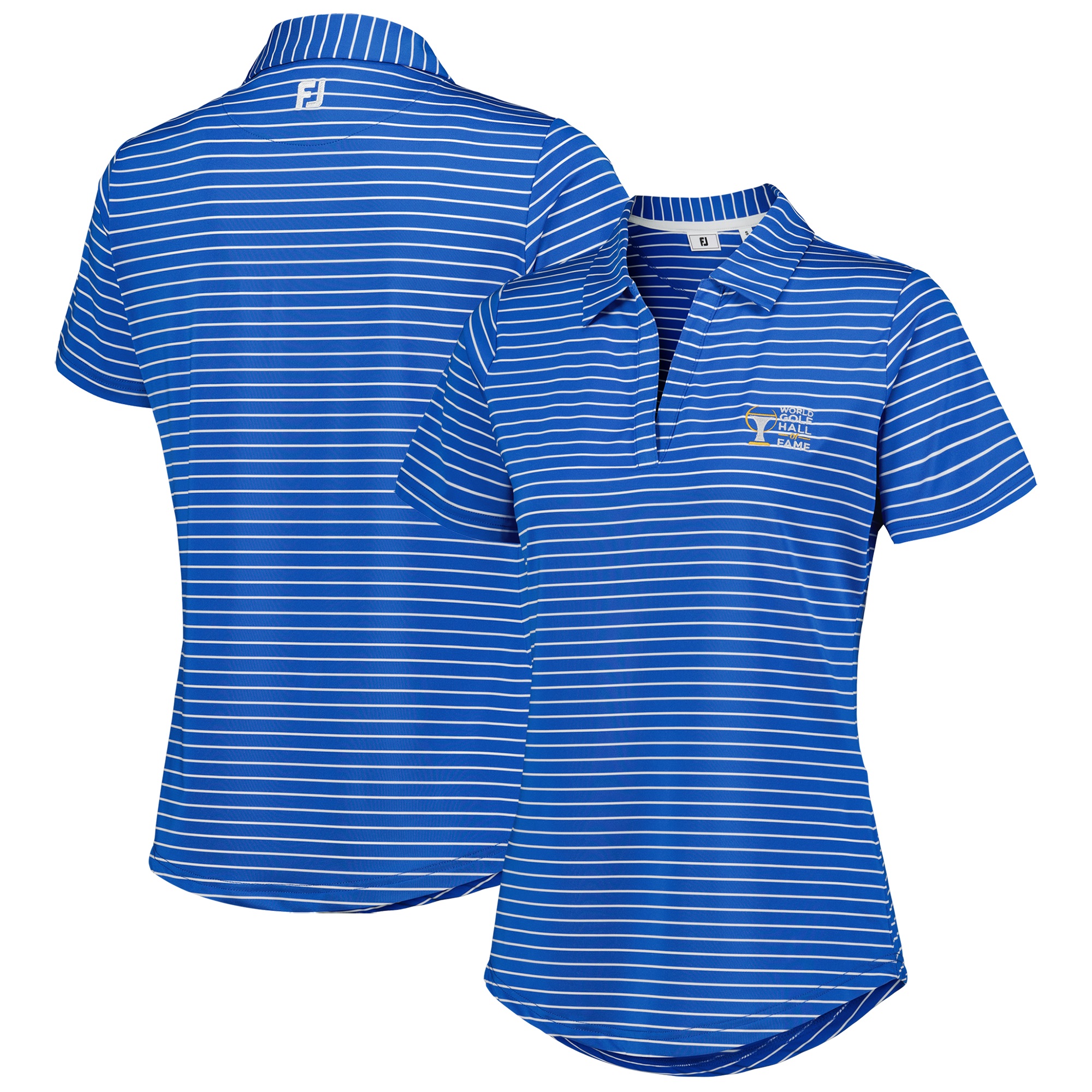 Women’s World Golf Hall of Fame FootJoy Blue Open Collar Stripe Polo Women’s World Golf Hall of Fame FootJoy Blue Open Collar Stripe Polo