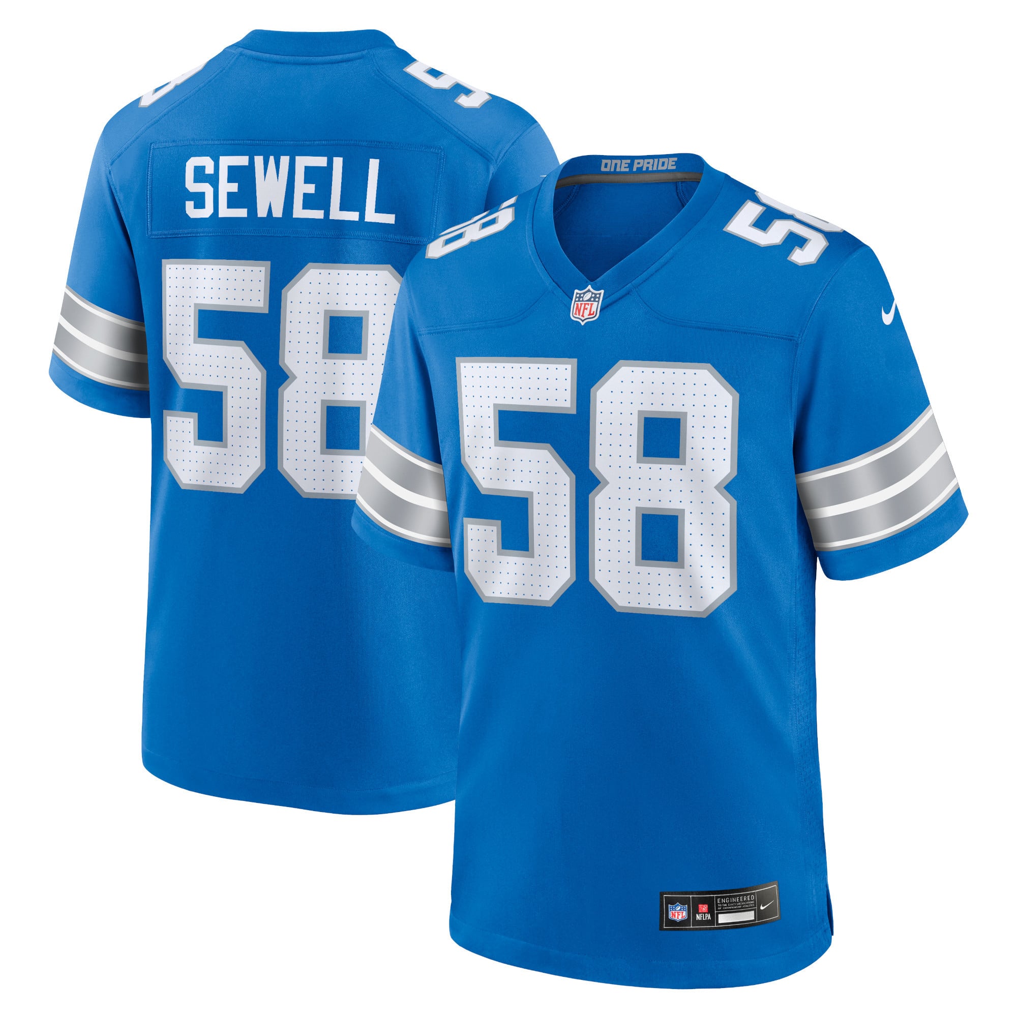 Camiseta Nike Game de la 1ª equipación del Detroit Lions - Azul - Penei Sewell - Hombre
