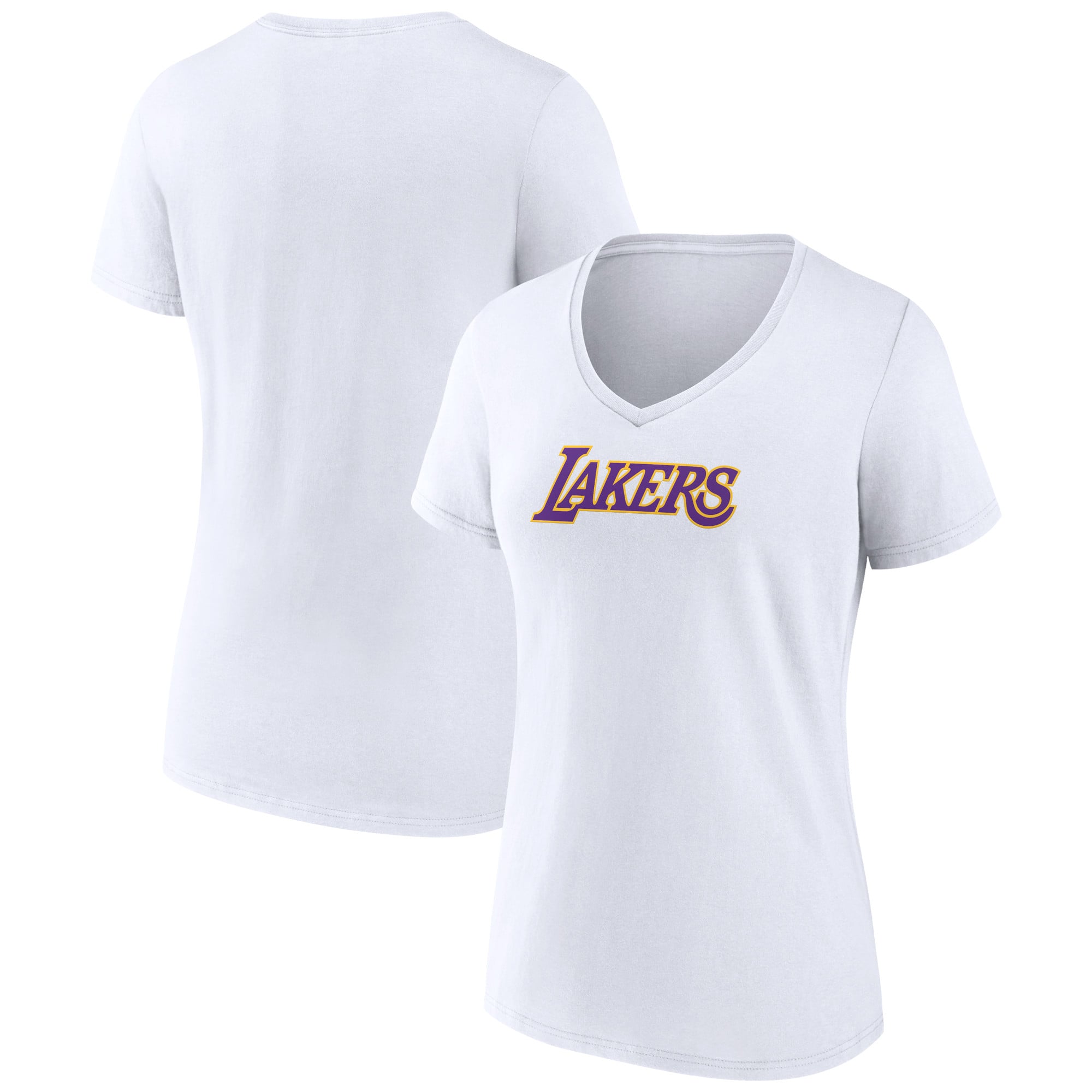 Women's White Los Angeles Lakers Wordmark Home V-Neck T-Shirt
