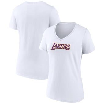 Women's White Los Angeles Lakers Wordmark Home V-Neck T-Shirt