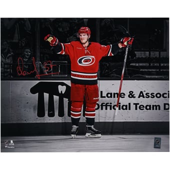 Andrei Svechnikov Carolina Hurricanes Autographed 16" x 20" Red Jersey Celebrating Spotlight Photograph
