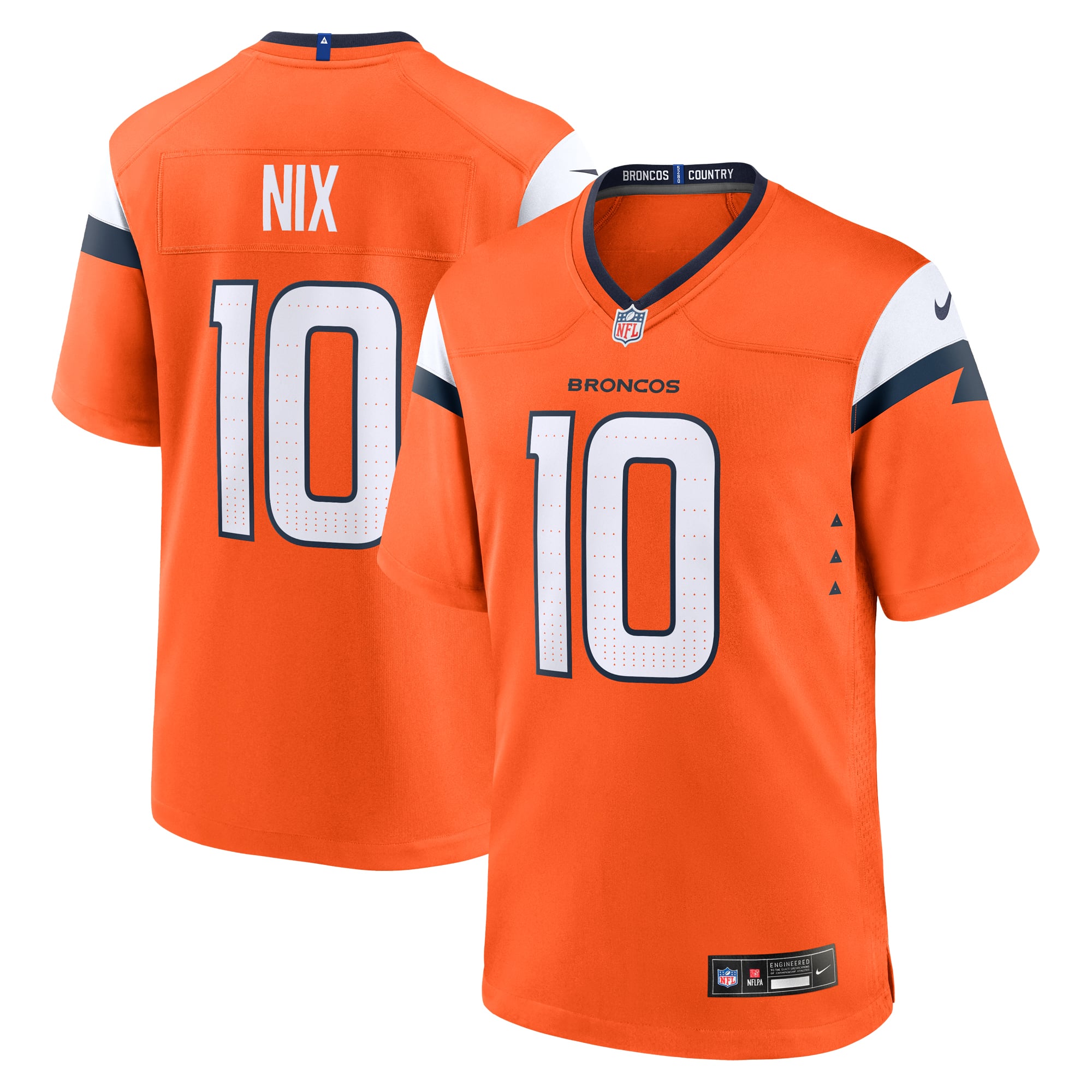 Maglia da gioco da uomo Nike Bo Nix Orange Denver Broncos Player