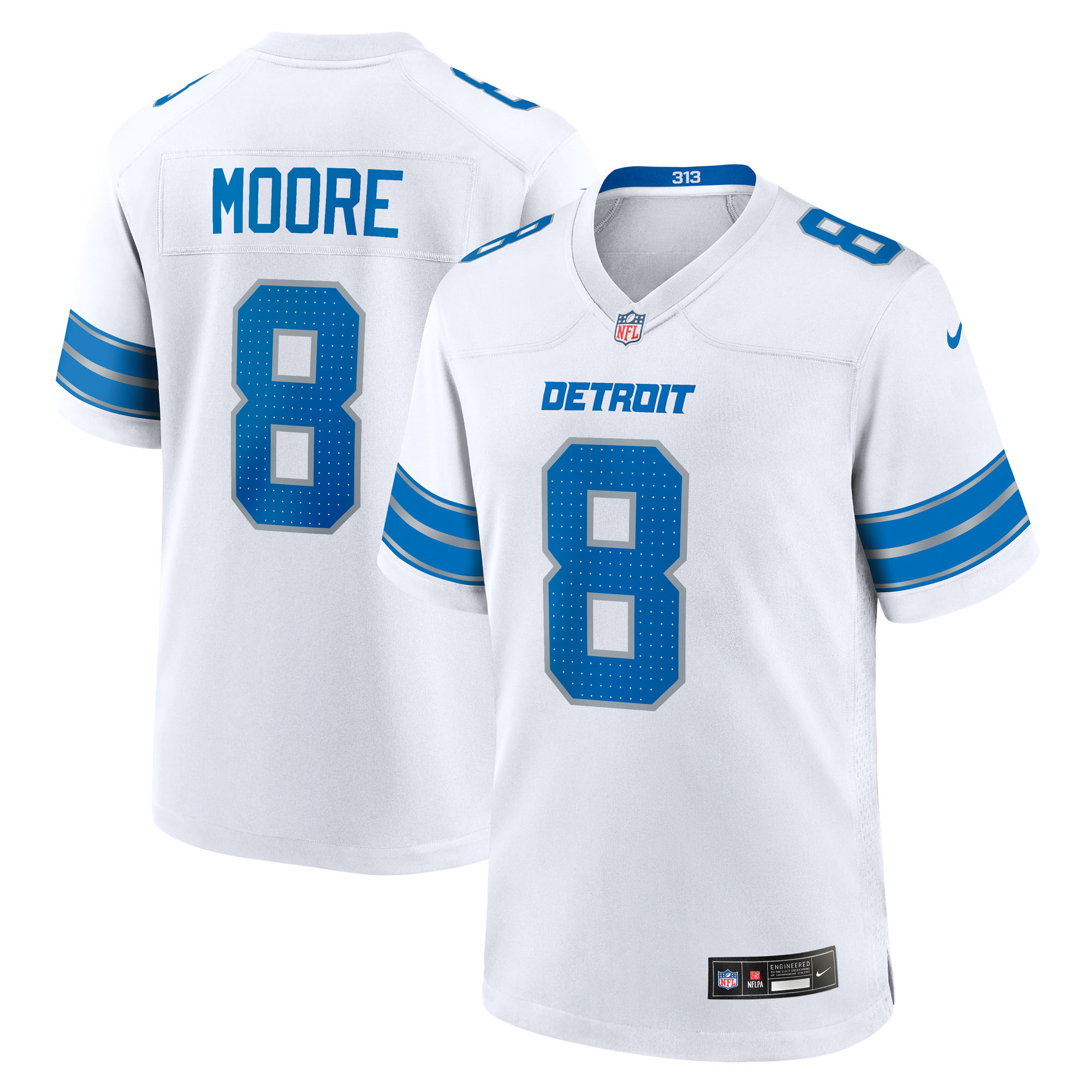 Men's Nike Derrick Moore White Detroit Lions Game Jersey