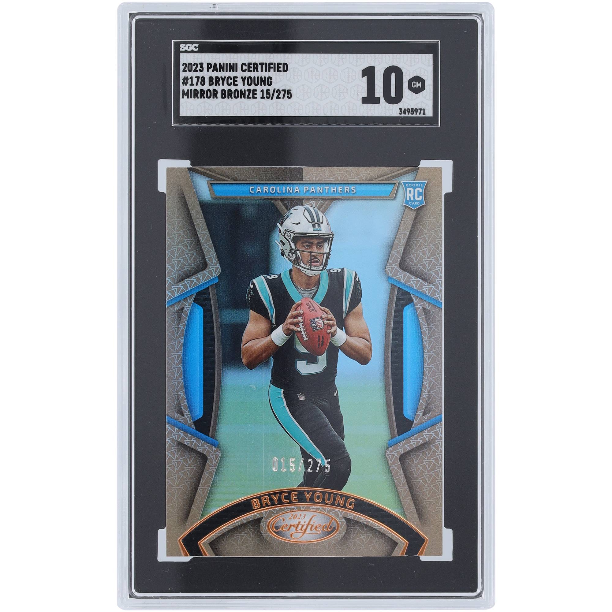 Bryce Young Carolina Panthers 2023 Panini Certified Bronze #178 #15/275 SGC Authenticated 10 Rookie Card