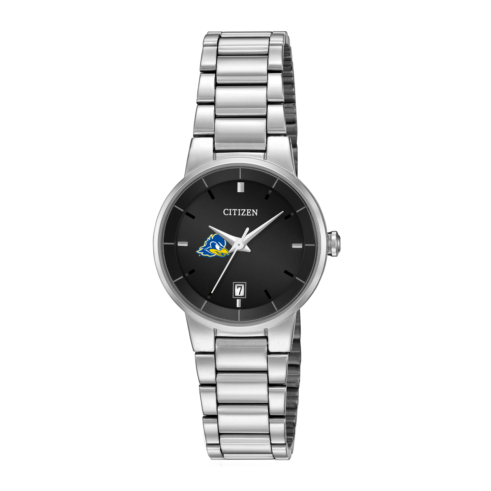 Women's Citizen Watch Silver Delaware Fightin' Blue Hens Black Dial Stainless Steel Watch